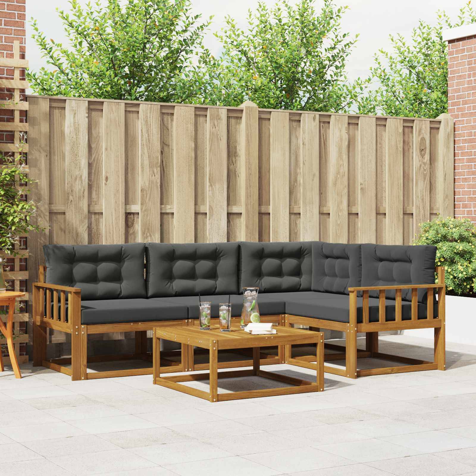 vidaXL Outdoor-Sofagarnitur mit Kissen 5 pcs Natur und Anthrazit