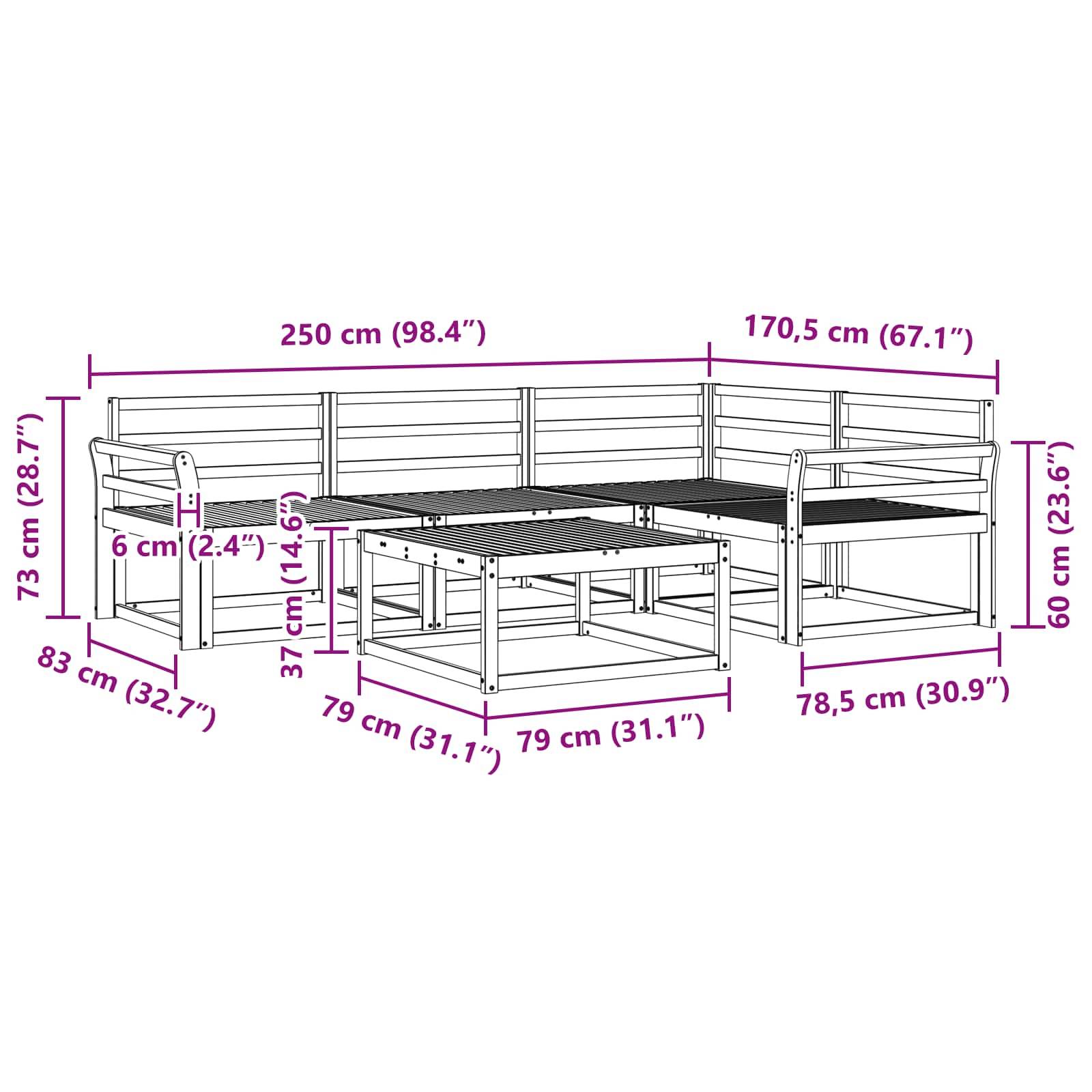 vidaXL Outdoor-Sofagarnitur 5 pcs Weiß 79 x 79 x 37 cm