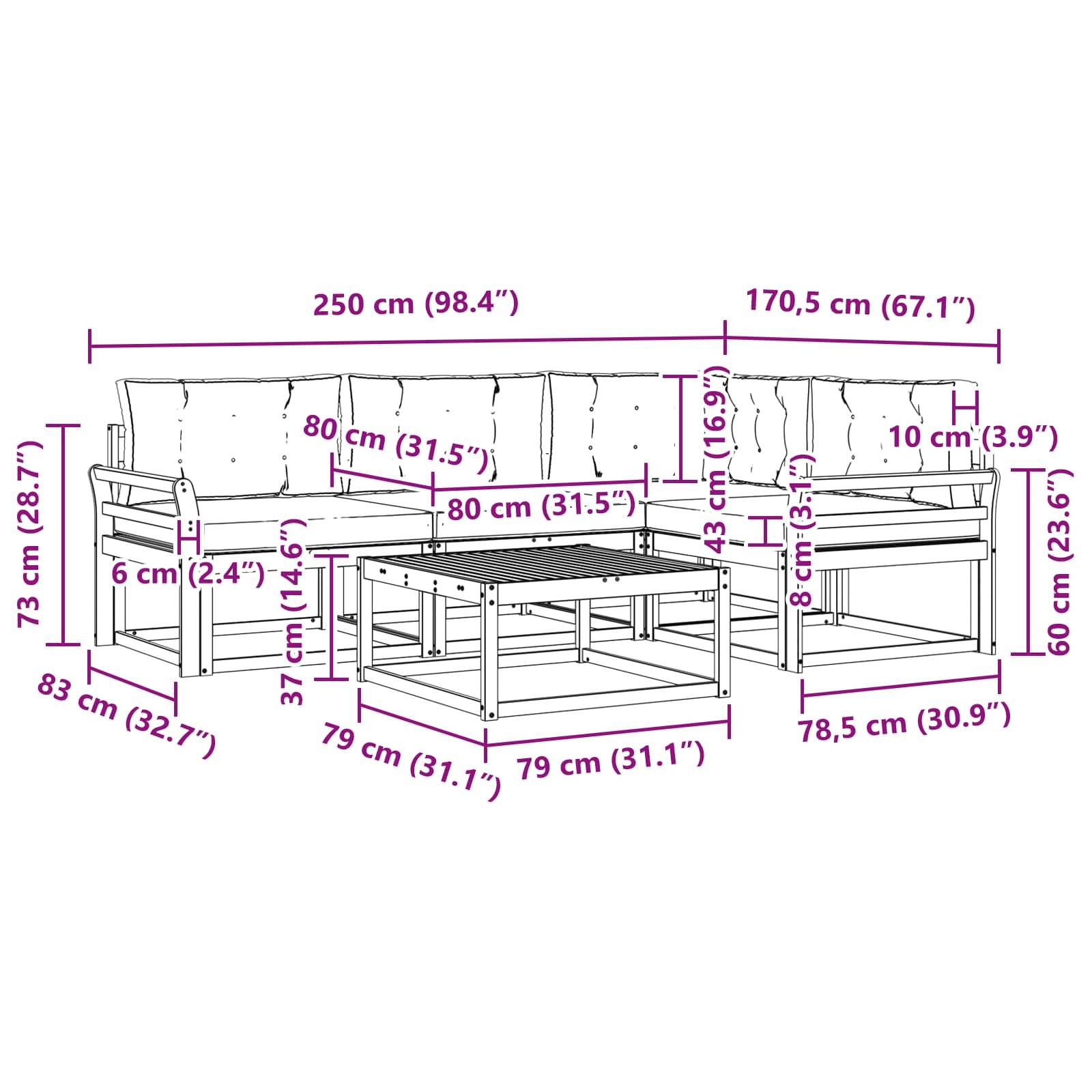 vidaXL Outdoor-Sofagarnitur 5 pcs Weiß und Anthrazit 79 x 79 x 37 cm