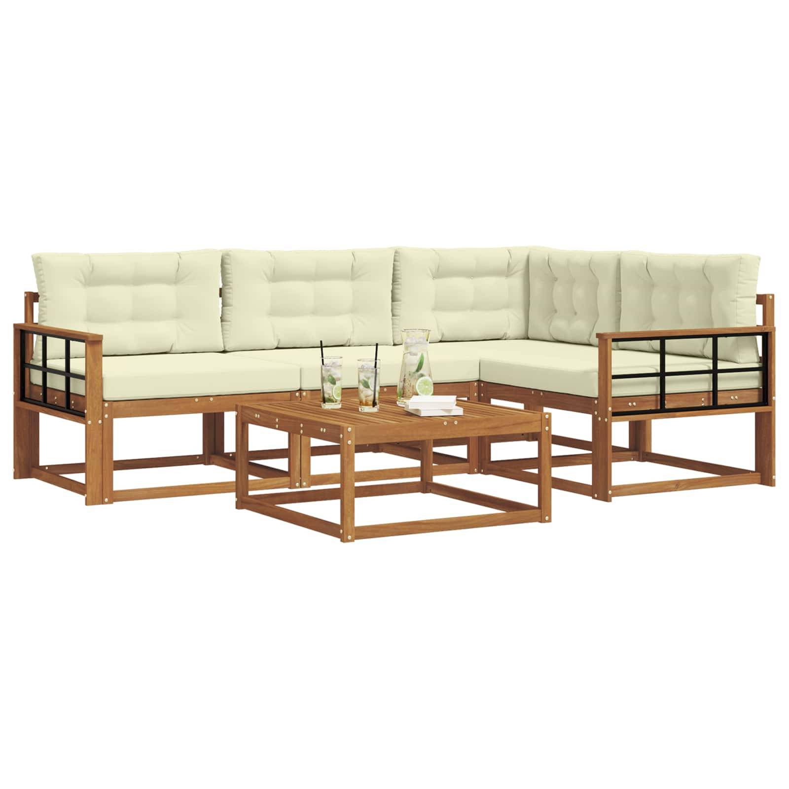 vidaXL Outdoor-Sofagarnitur mit Kissen 5 pcs Natur und Creme