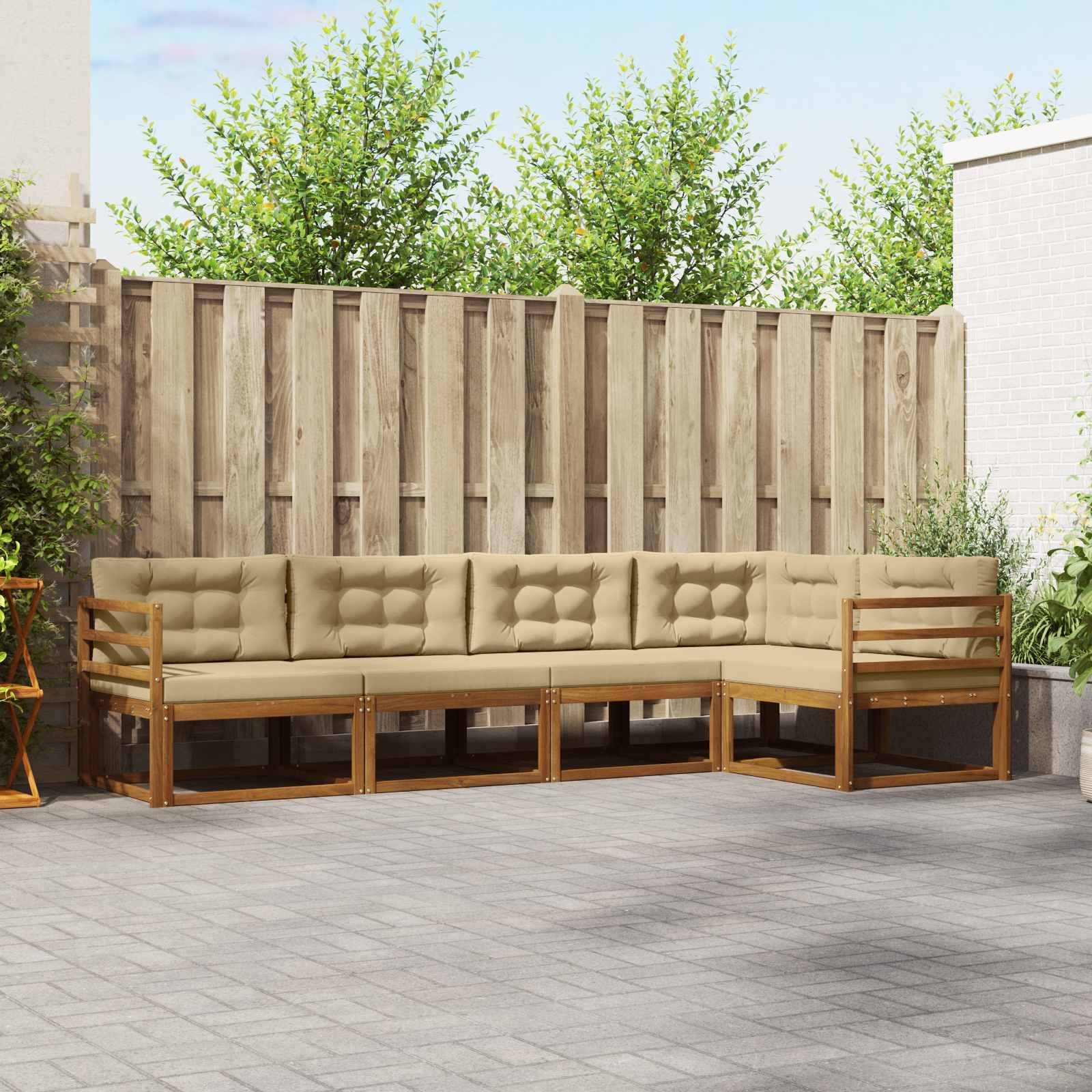 vidaXL Outdoor-Sofagarnitur mit Kissen 5 pcs Natur und Beige