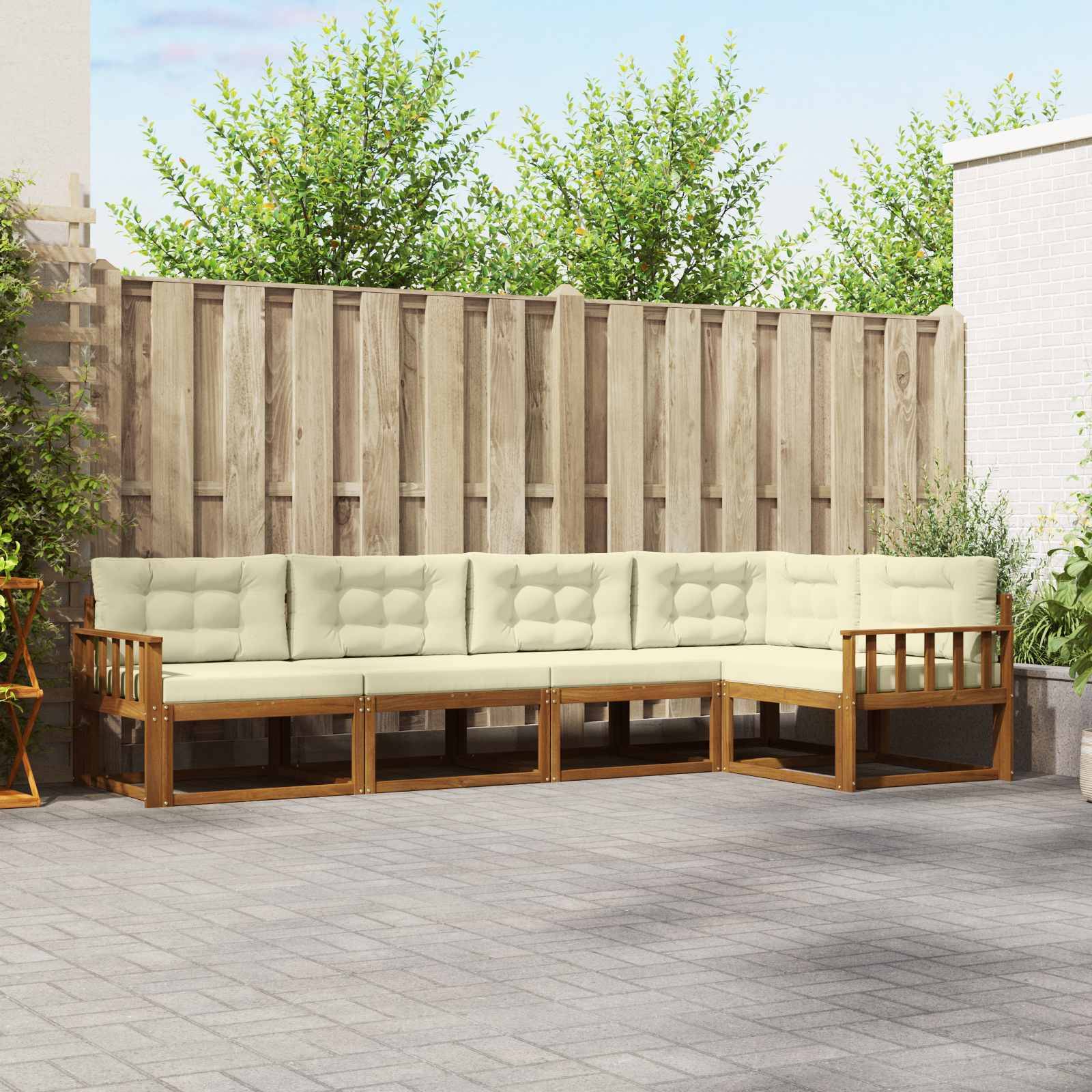 vidaXL Outdoor-Sofagarnitur mit Kissen 5 pcs Natur und Creme