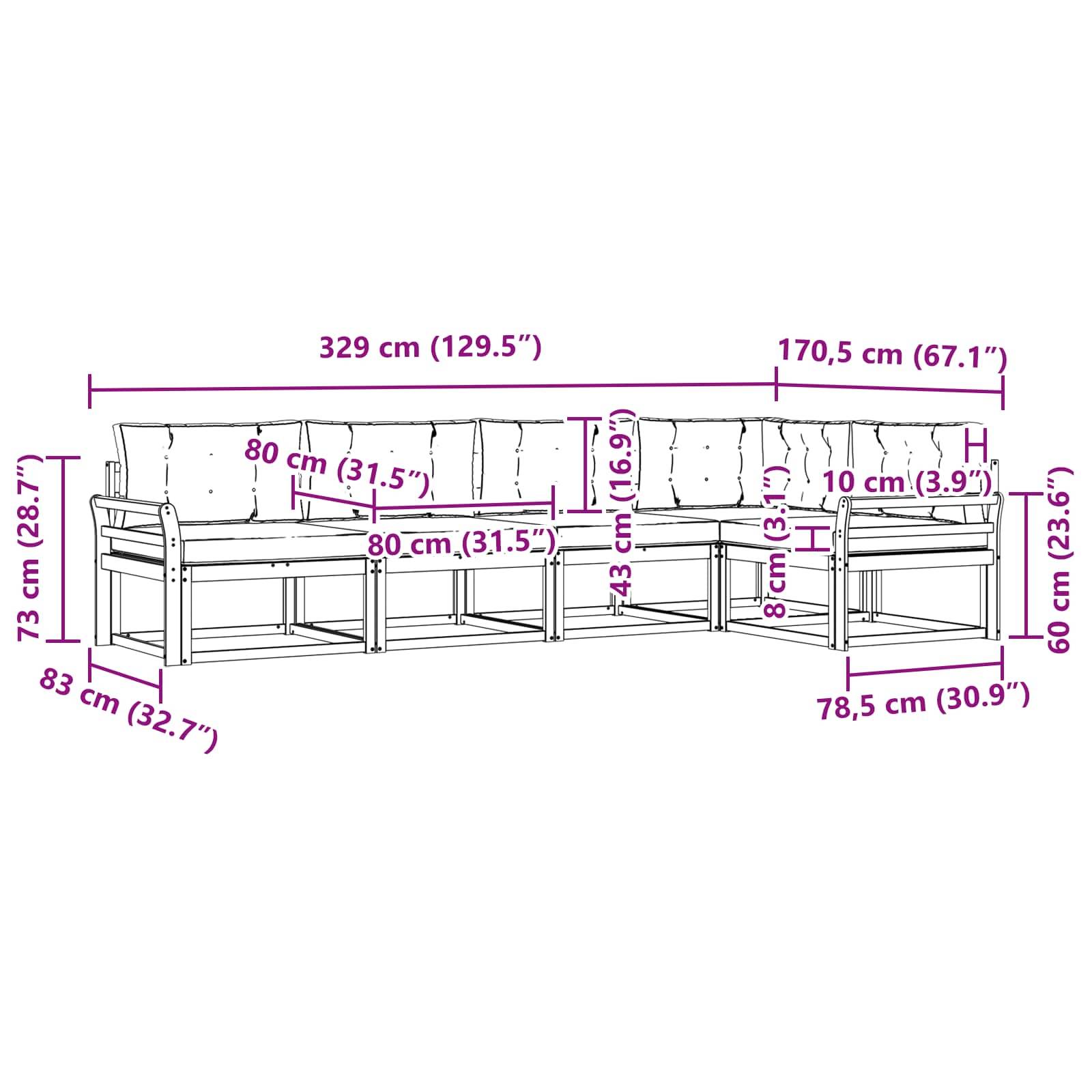 vidaXL Outdoor-Sofagarnitur mit Kissen 5 pcs Natur und Creme