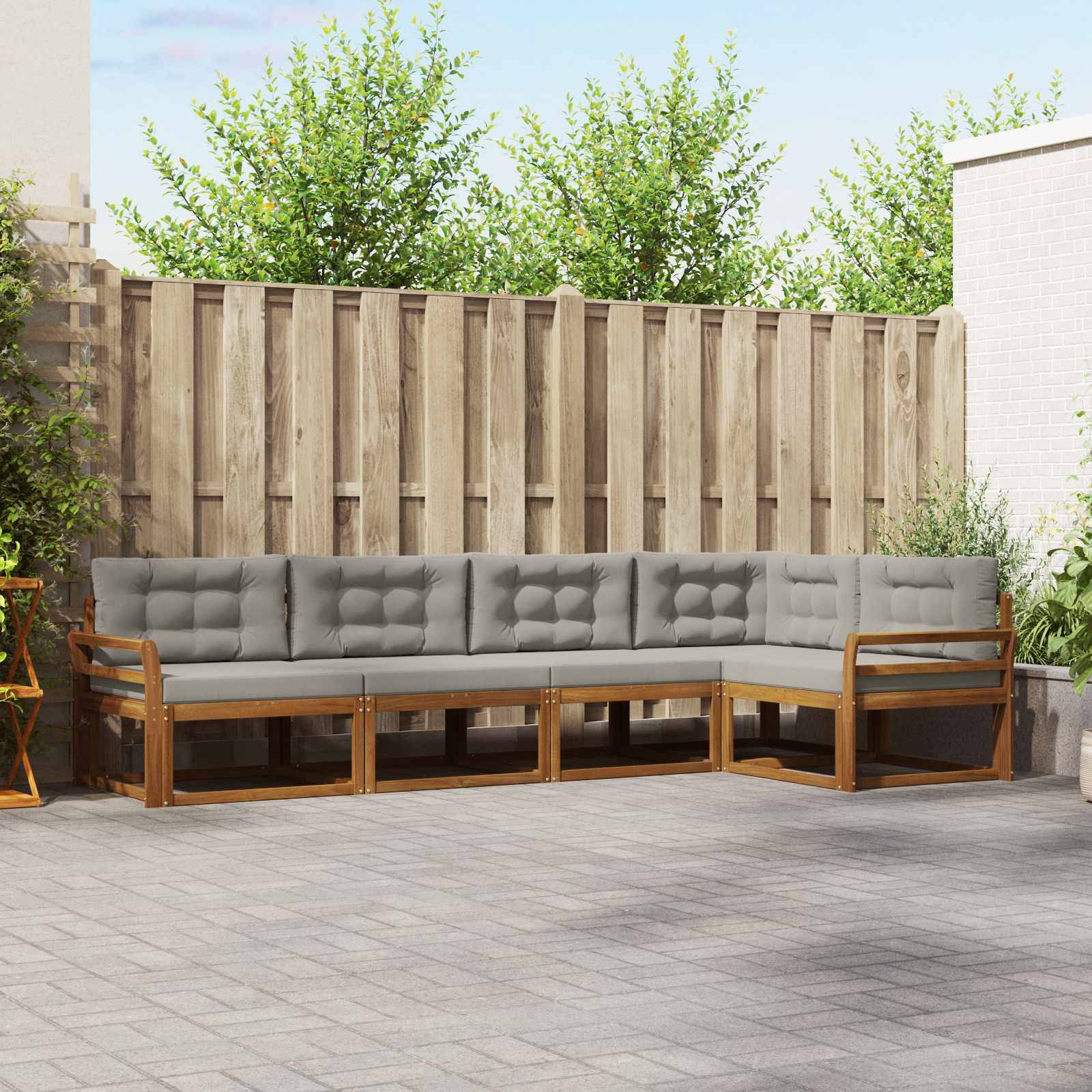 vidaXL Outdoor-Sofagarnitur mit Kissen 5 pcs Natürlich und Hellgrau
