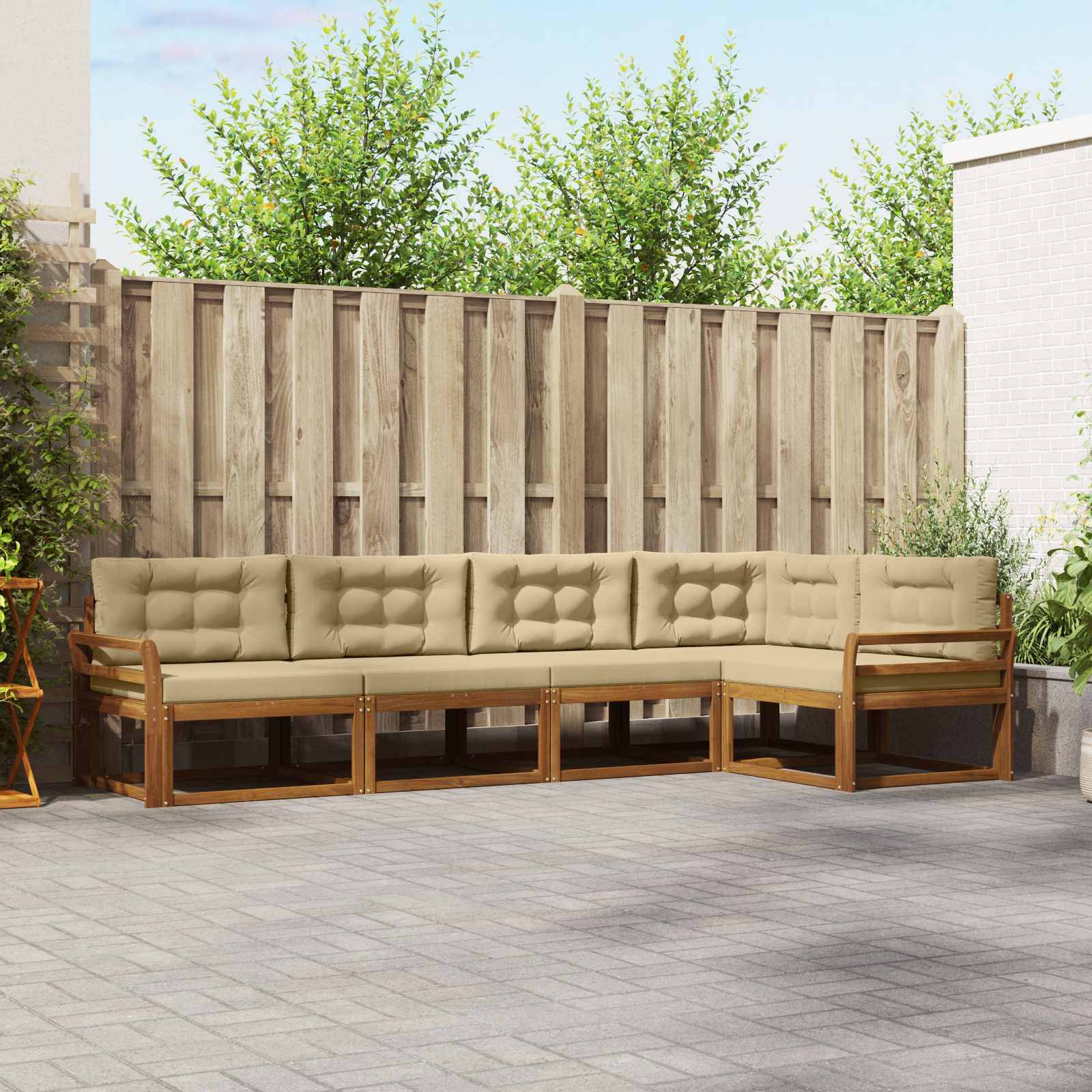vidaXL Outdoor-Sofagarnitur mit Kissen 5 pcs Natur und Beige