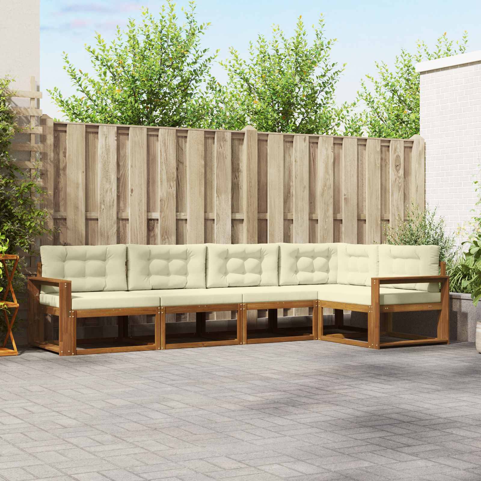 vidaXL Outdoor-Sofagarnitur mit Kissen 5 pcs Natur und Creme