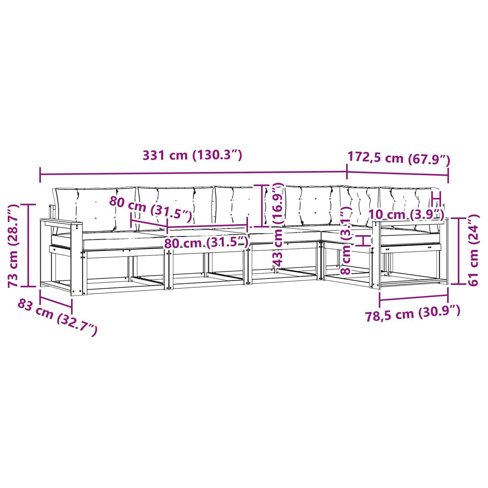 vidaXL Outdoor-Sofagarnitur mit Kissen 5 pcs Natur und Creme