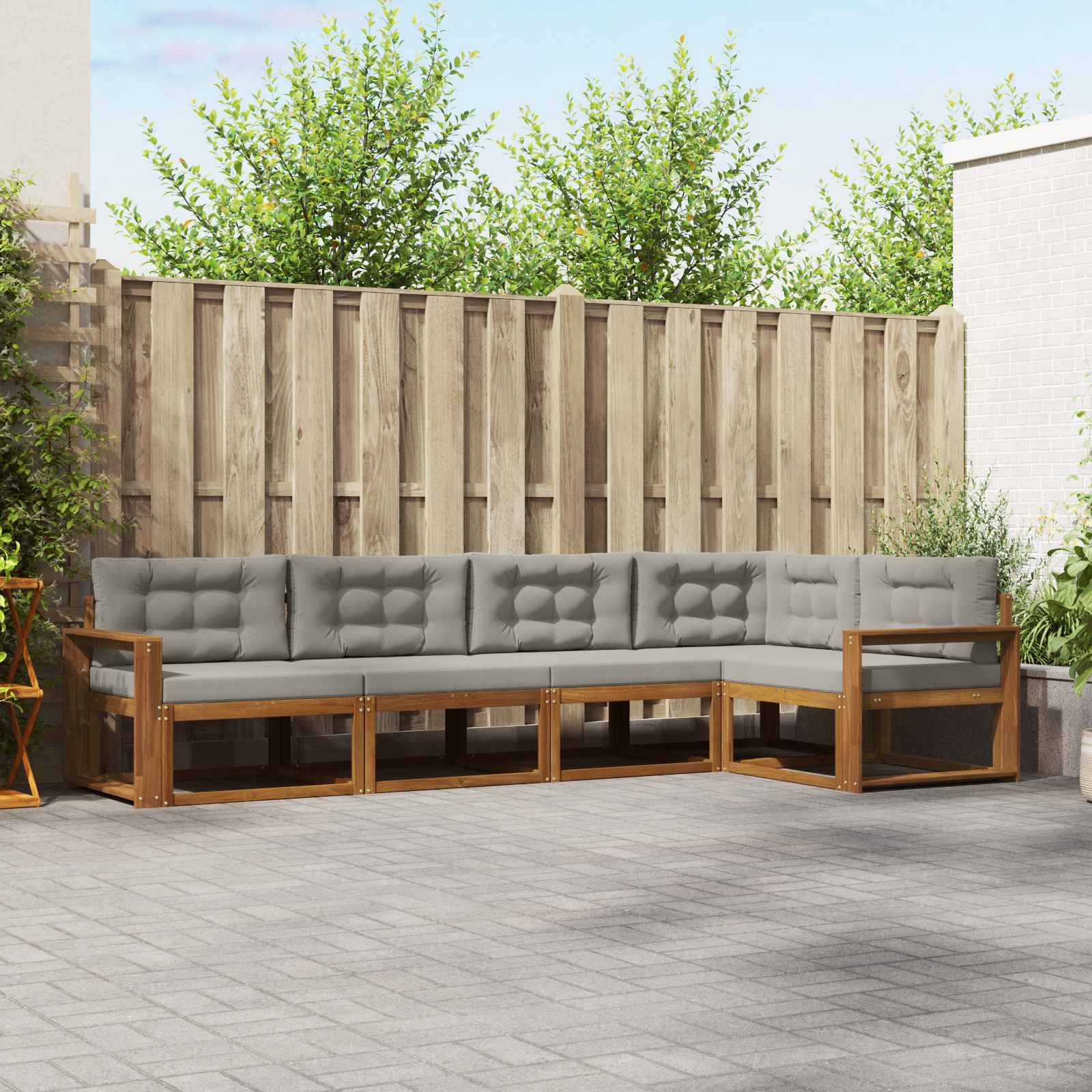 vidaXL Outdoor-Sofagarnitur mit Kissen 5 pcs Natürlich und Hellgrau