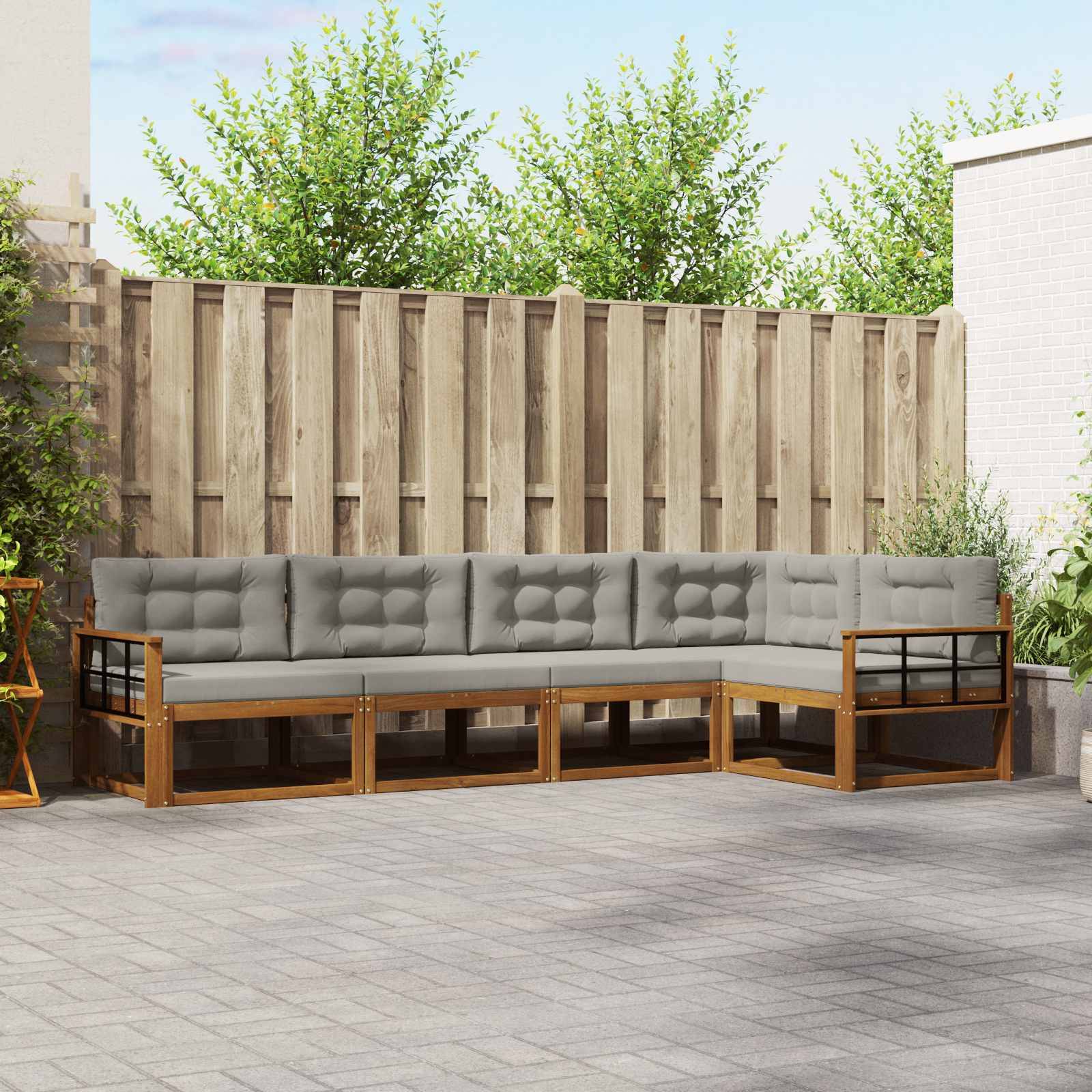 vidaXL Outdoor-Sofagarnitur mit Kissen 5 pcs Natürlich und Hellgrau