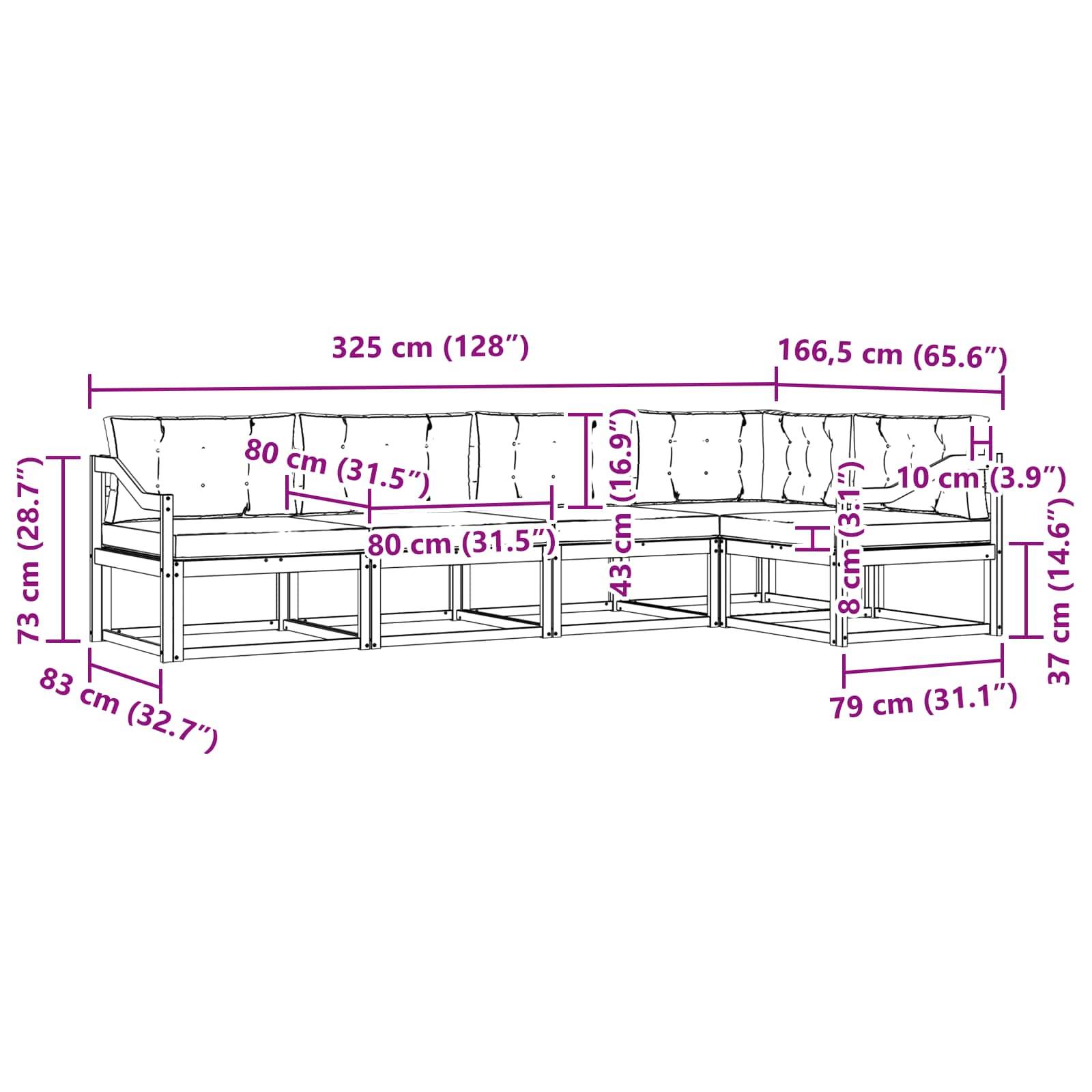 vidaXL Outdoor-Sofagarnitur mit Kissen 5 pcs Natürlich und Hellgrau
