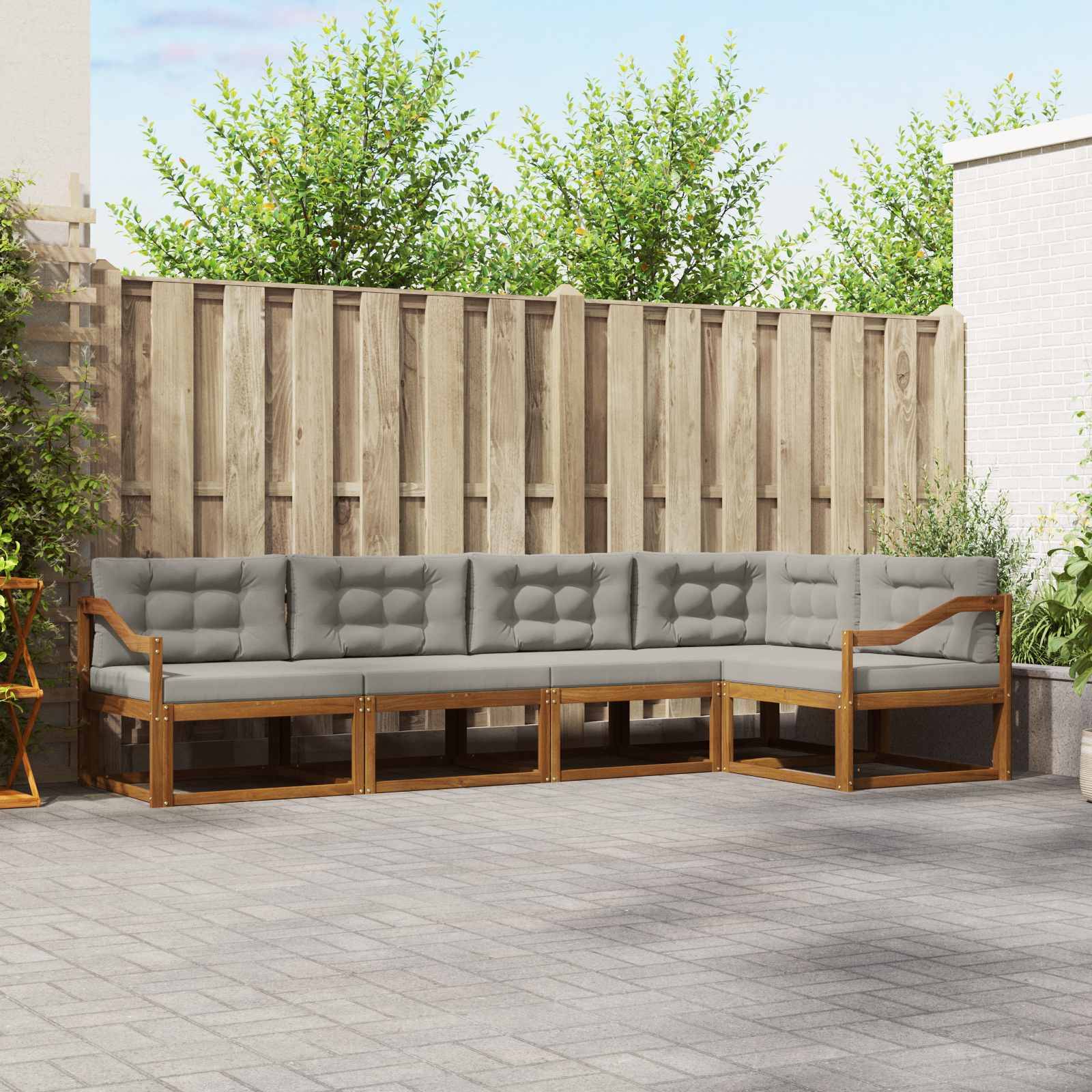vidaXL Outdoor-Sofagarnitur mit Kissen 5 pcs Natürlich und Hellgrau