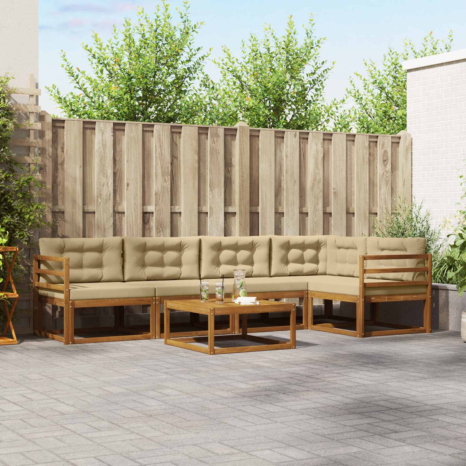 vidaXL Outdoor-Sofagarnitur mit Kissen 6 pcs Natur und Beige