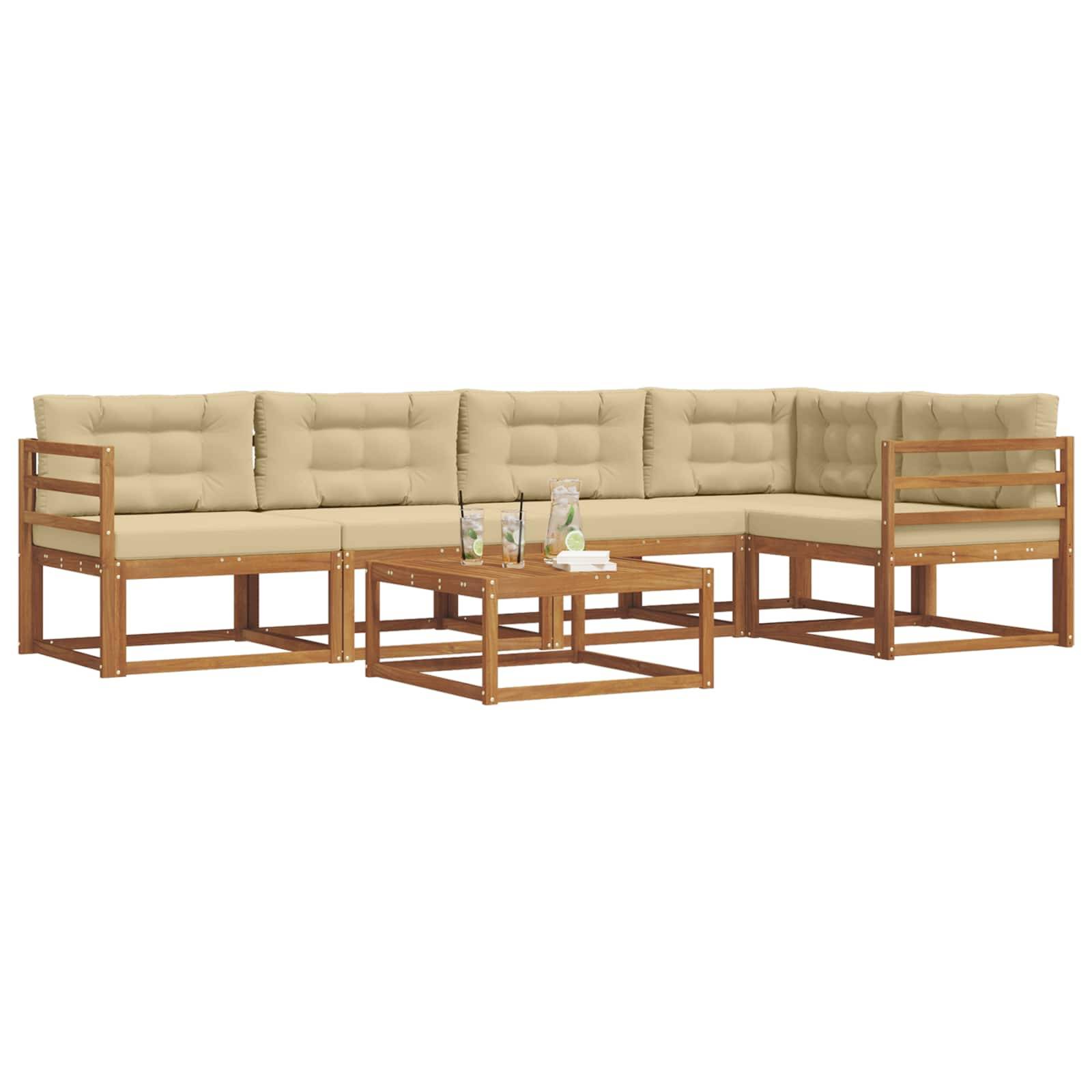 vidaXL Outdoor-Sofagarnitur mit Kissen 6 pcs Natur und Beige