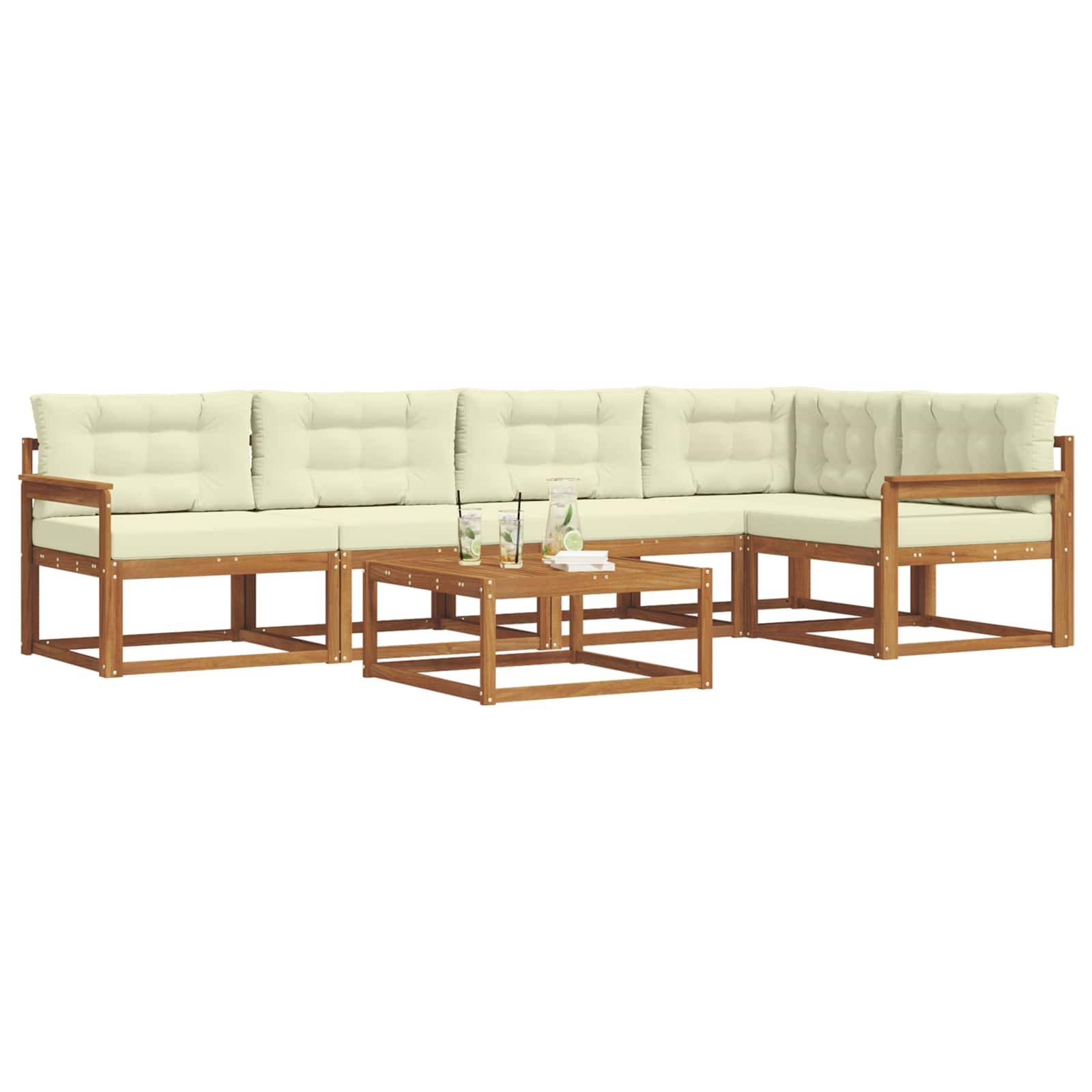 vidaXL Outdoor-Sofagarnitur mit Kissen 6 pcs Natur und Creme