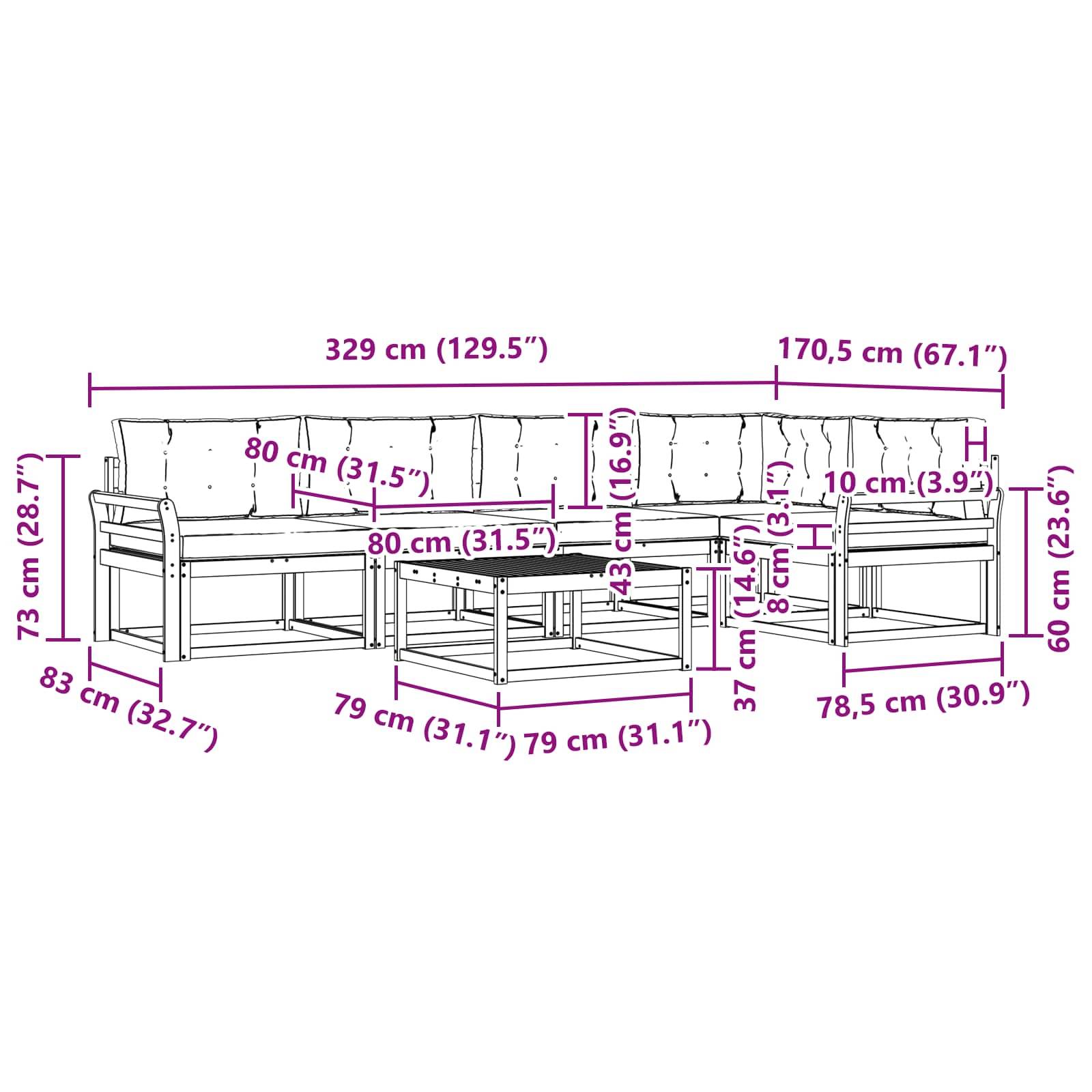 vidaXL Outdoor-Sofagarnitur 6 pcs Weiß und Anthrazit 79 x 79 x 37 cm