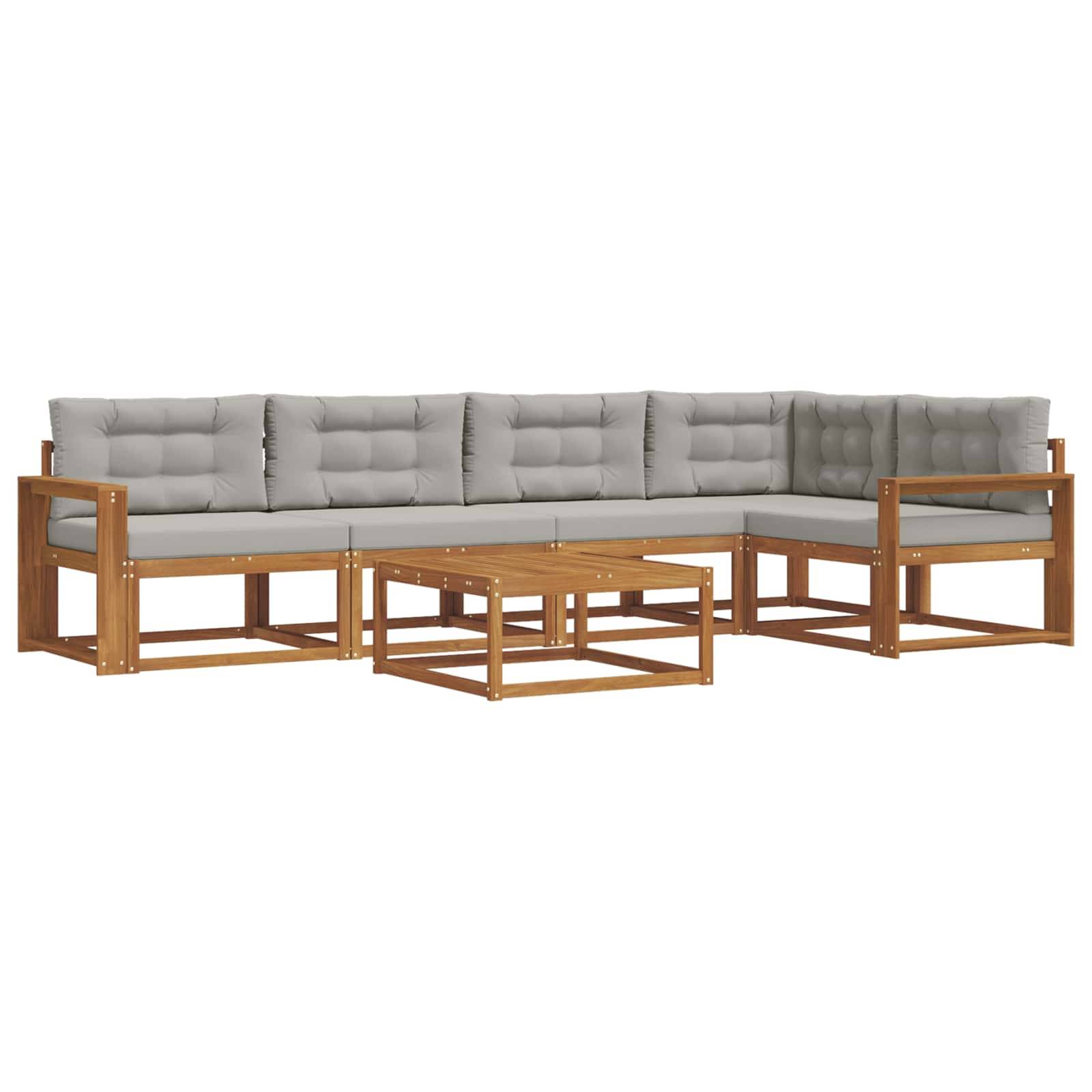 vidaXL Outdoor-Sofagarnitur mit Kissen 6 pcs Natürlich und Hellgrau