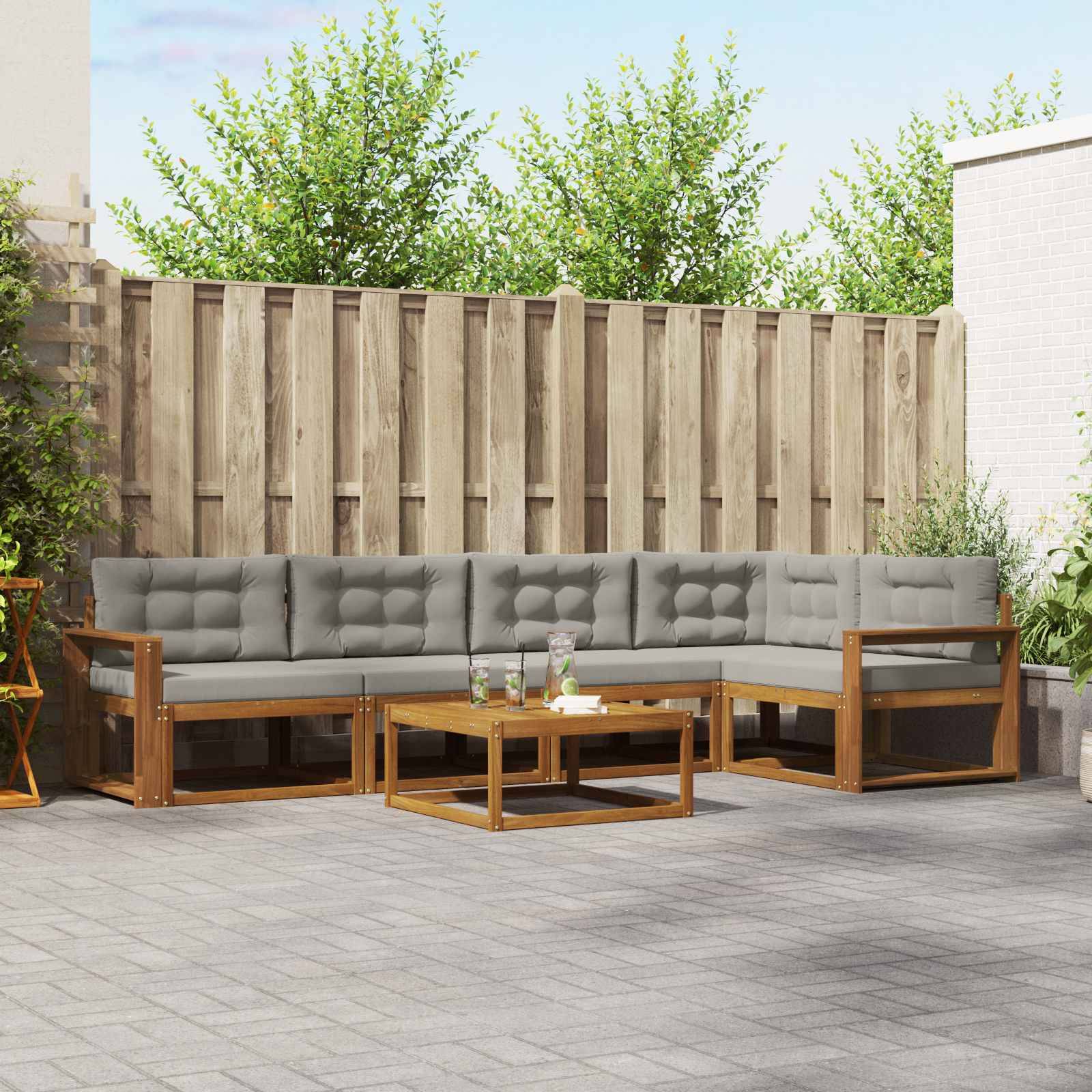 vidaXL Outdoor-Sofagarnitur mit Kissen 6 pcs Natürlich und Hellgrau