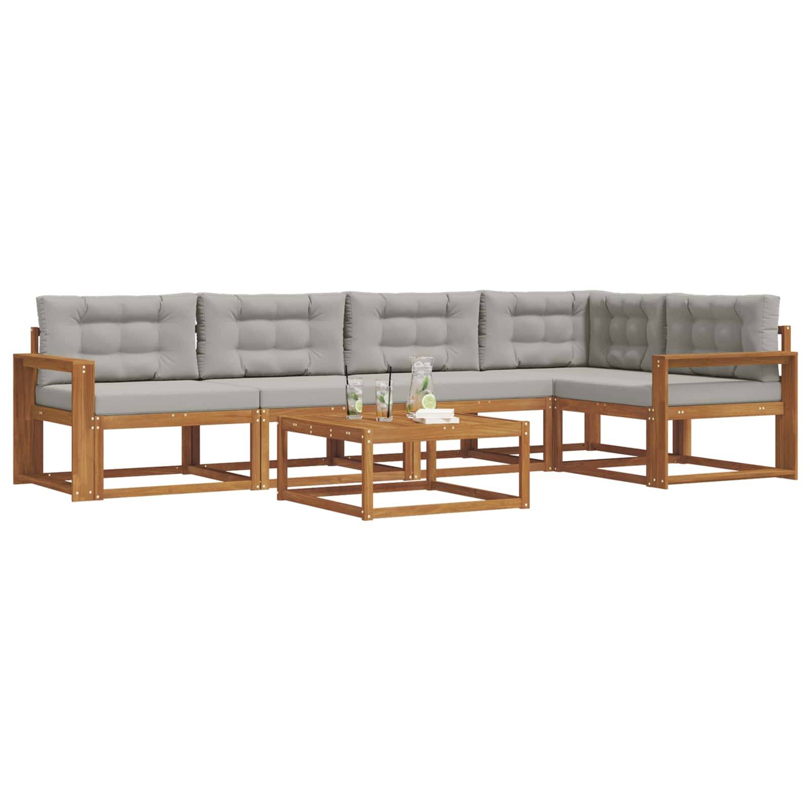 vidaXL Outdoor-Sofagarnitur mit Kissen 6 pcs Natürlich und Hellgrau