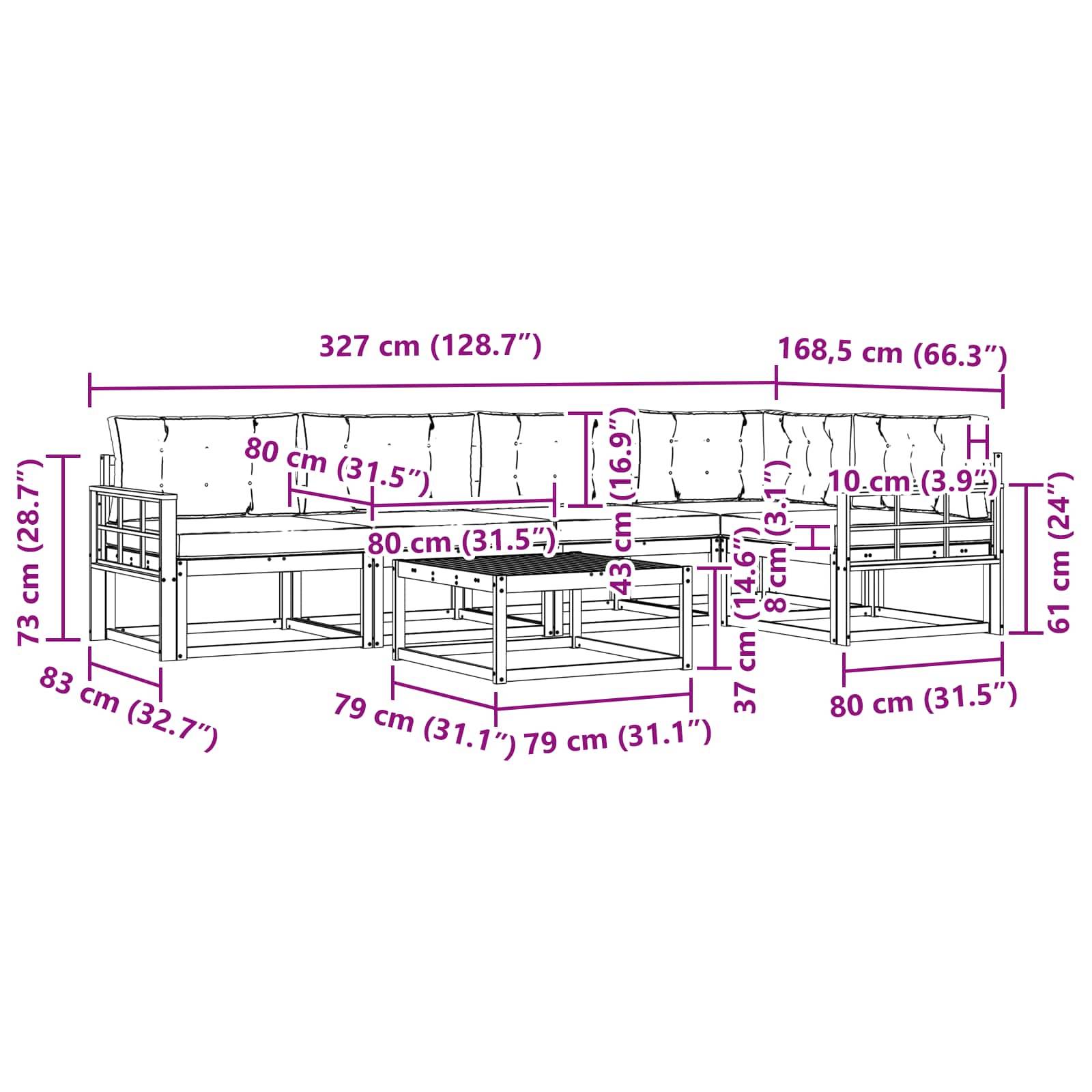 vidaXL Outdoor-Sofagarnitur 6 pcs Weiß und Anthrazit 79 x 79 x 37 cm
