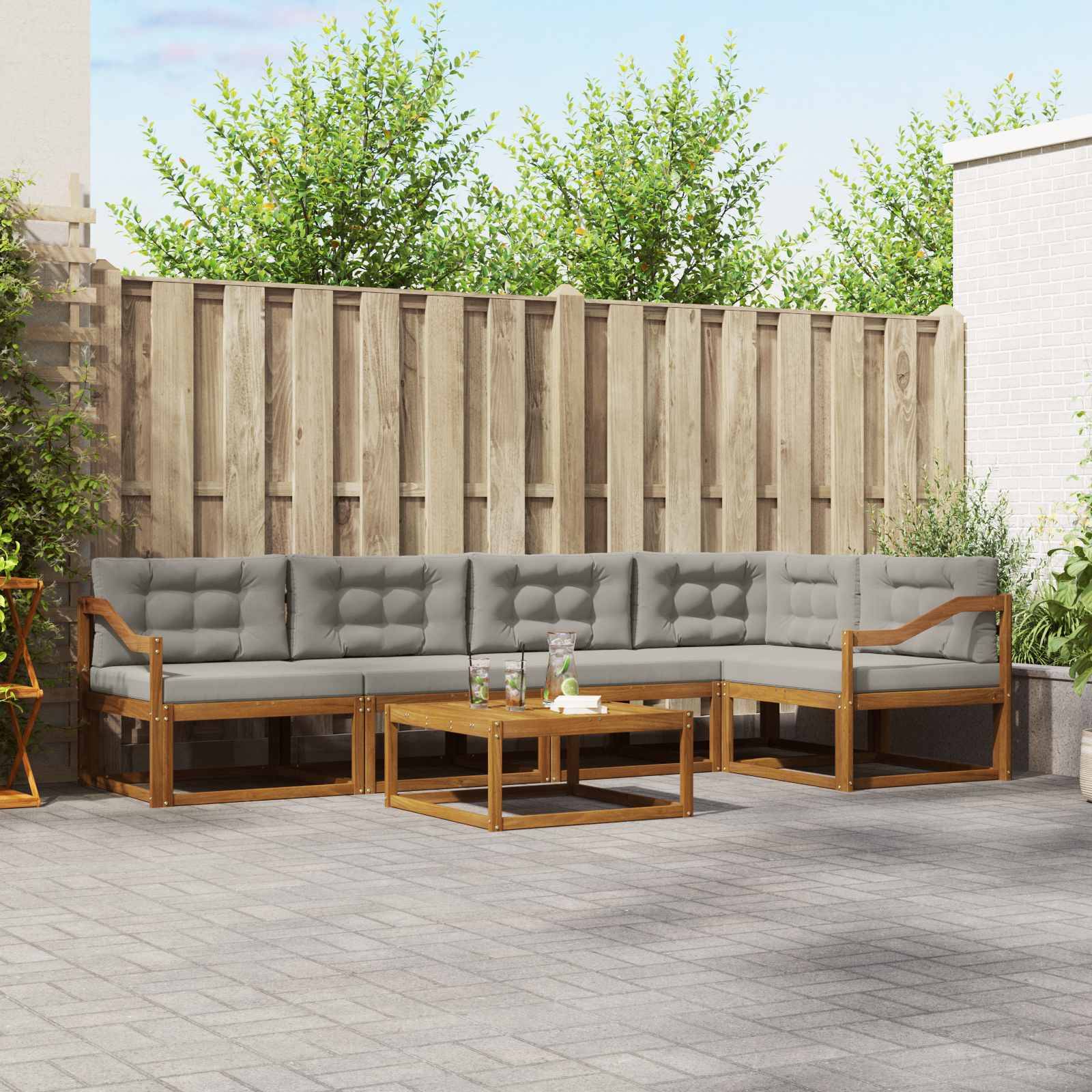 vidaXL Outdoor-Sofagarnitur mit Kissen 6 pcs Natürlich und Hellgrau