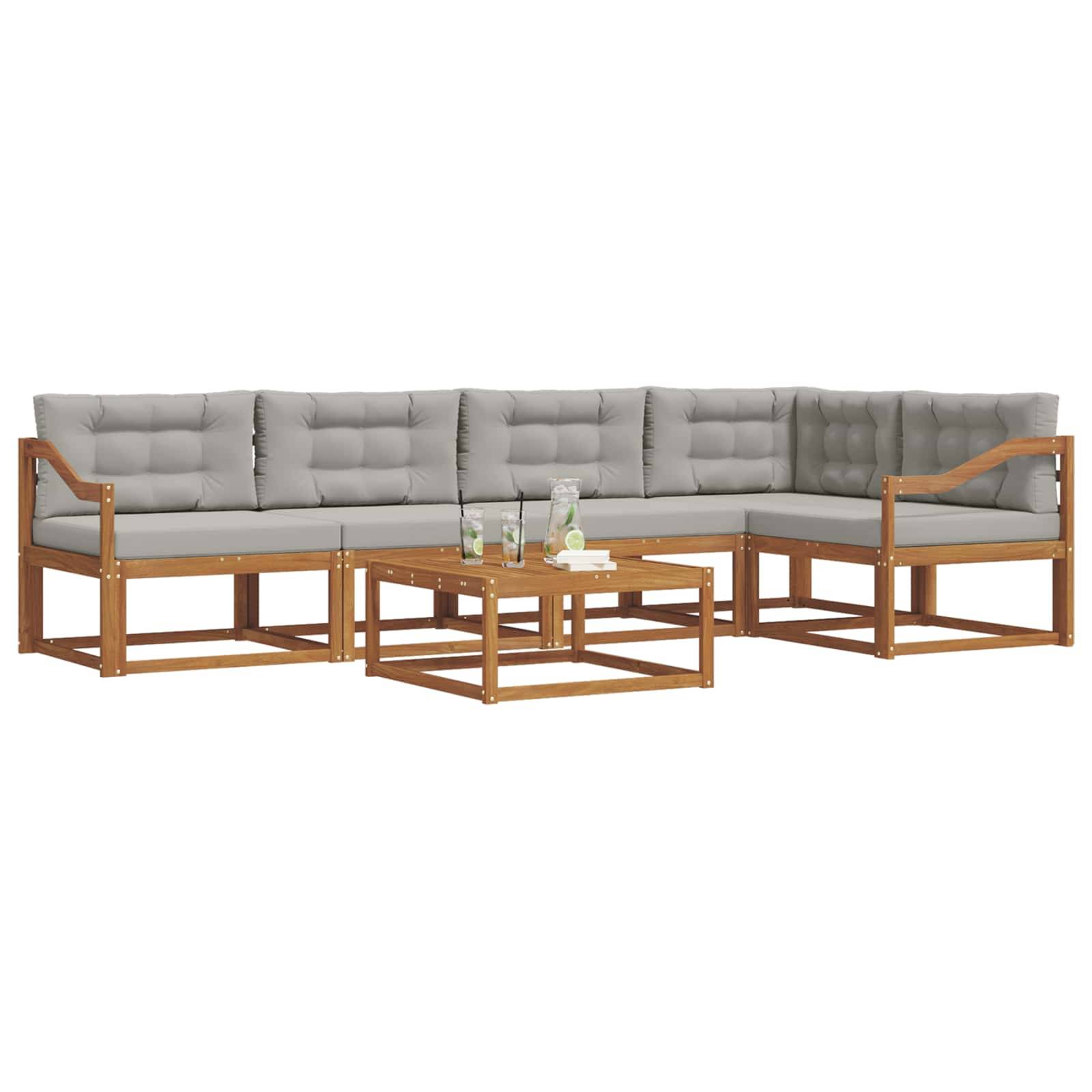 vidaXL Outdoor-Sofagarnitur mit Kissen 6 pcs Natürlich und Hellgrau