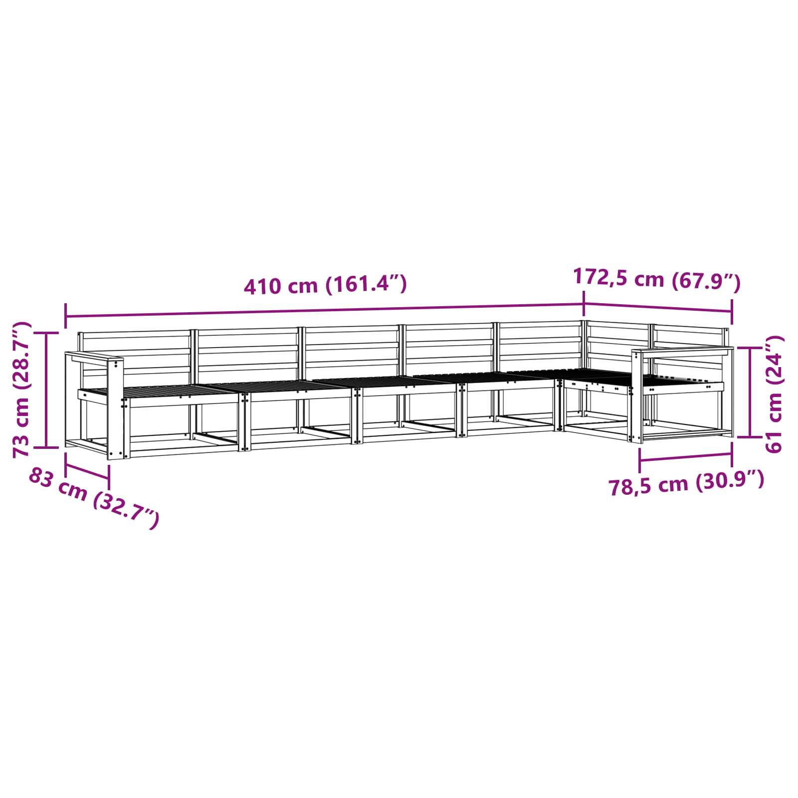 vidaXL Outdoor-Sofagarnitur 6 pcs Weiß 410 x 172,5 x 73 cm