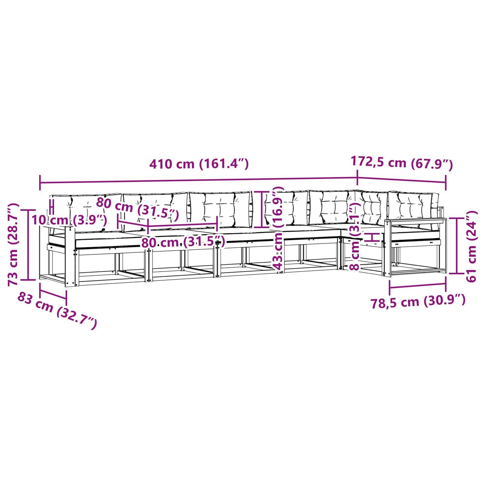 vidaXL Outdoor-Sofagarnitur mit Kissen 6 pcs Natürlich und Hellgrau