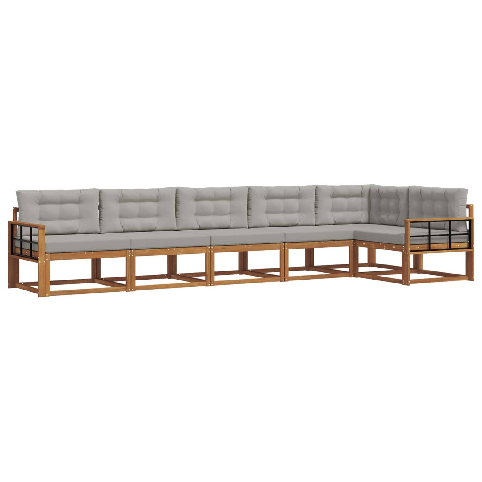 vidaXL Outdoor-Sofagarnitur mit Kissen 6 pcs Natürlich und Hellgrau