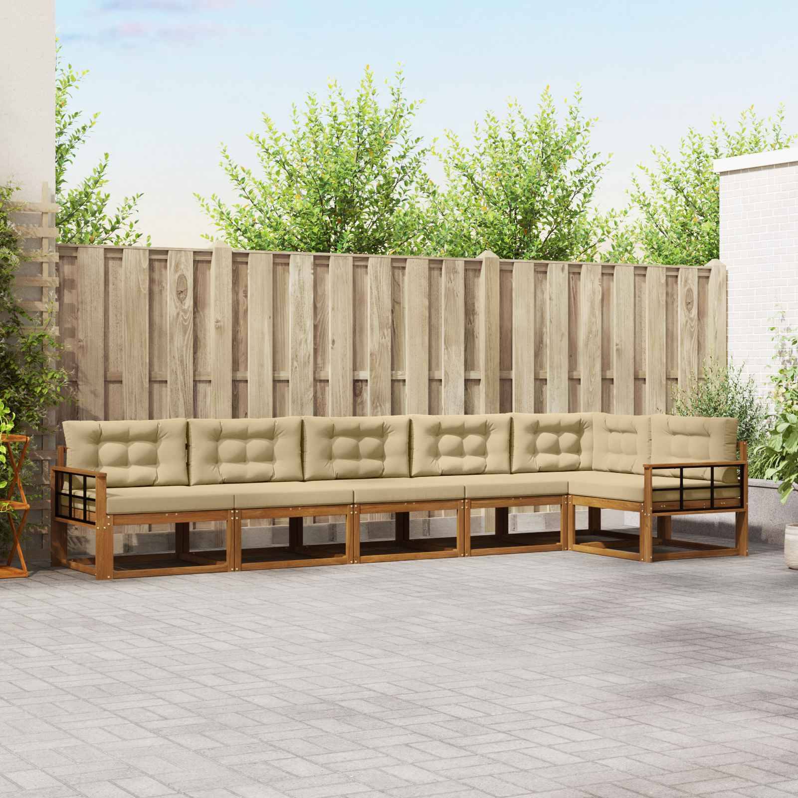 vidaXL Outdoor-Sofagarnitur mit Kissen 6 pcs Natur und Beige