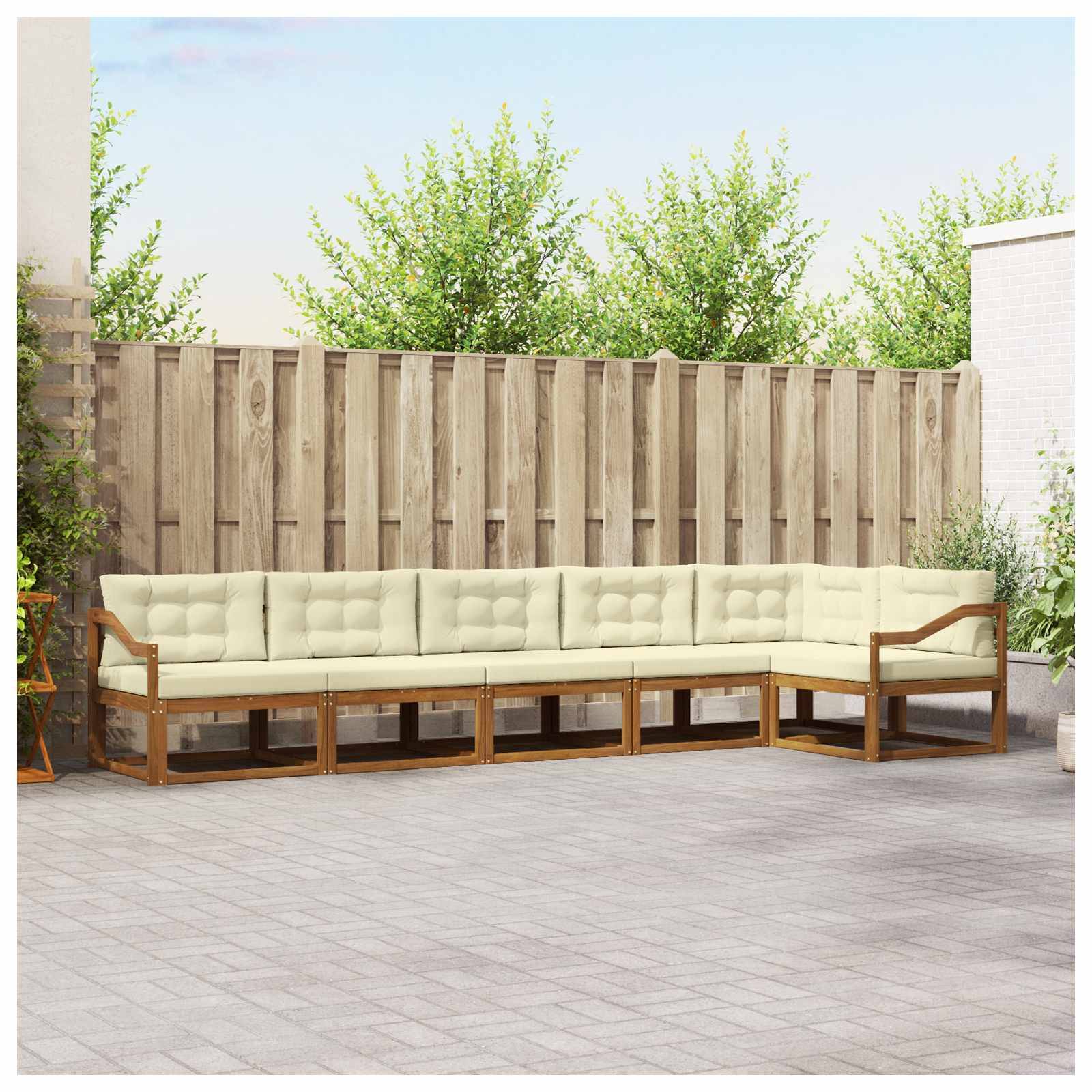vidaXL Outdoor-Sofagarnitur mit Kissen 6 pcs Natur und Creme