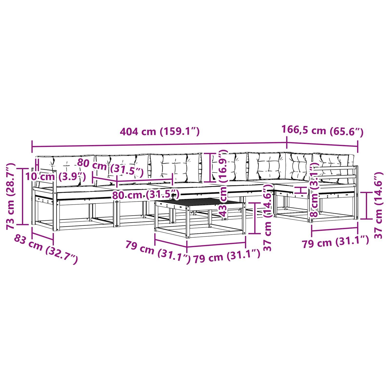 vidaXL Outdoor-Sofagarnitur 7 pcs Weiß und Anthrazit 79 x 79 x 37 cm