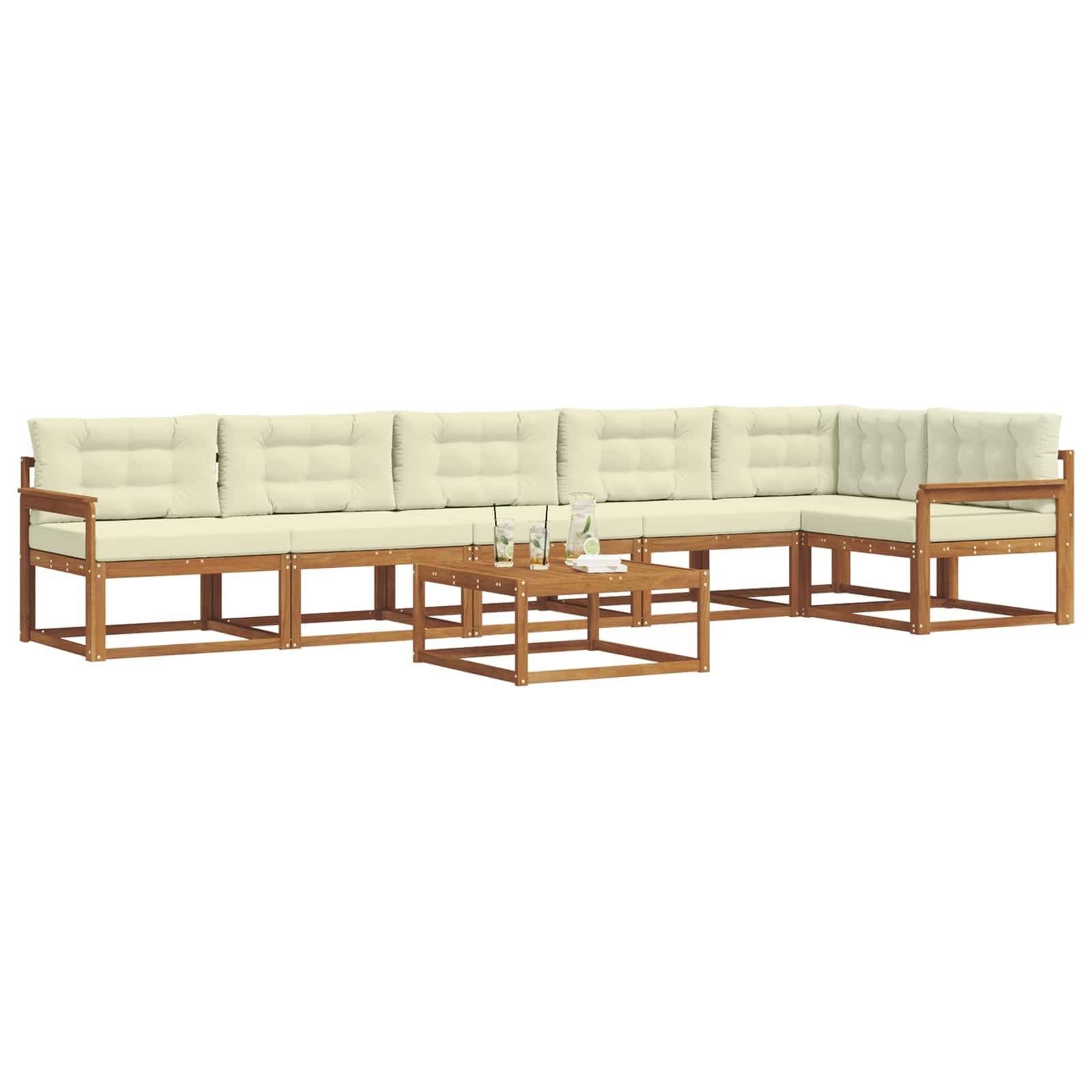 vidaXL Outdoor-Sofagarnitur mit Kissen 7 pcs Natur und Creme