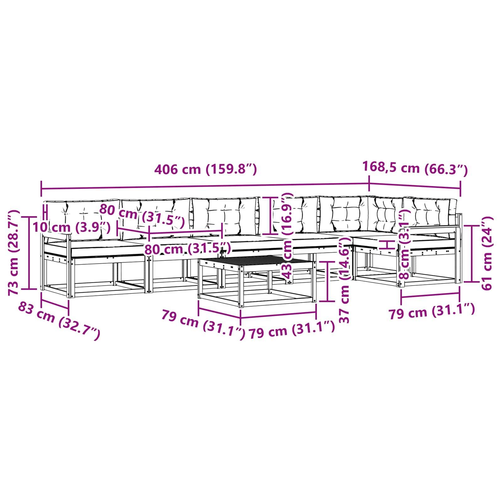 vidaXL Outdoor-Sofagarnitur 7 pcs Weiß und Hellgrau 79 x 79 x 37 cm
