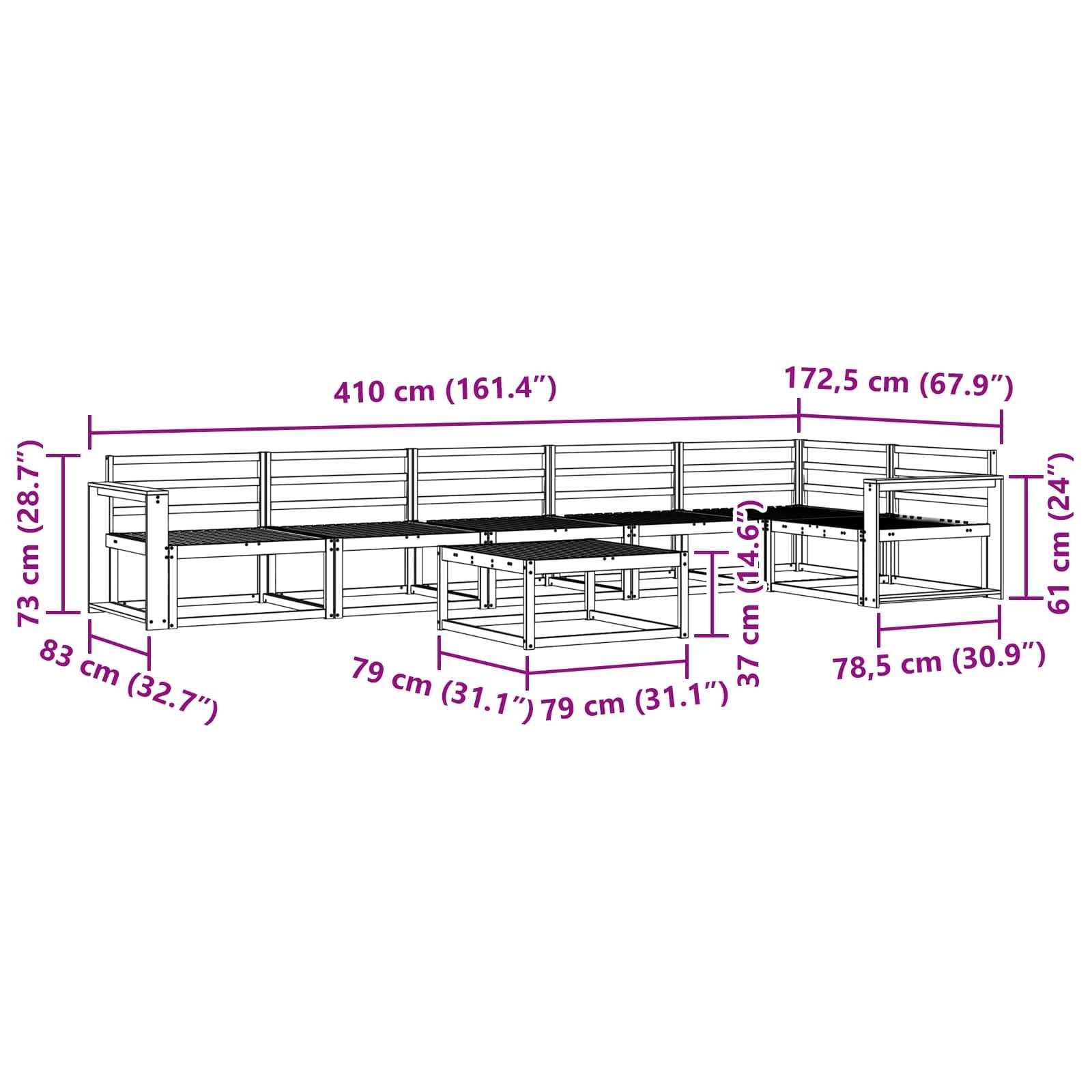 vidaXL Outdoor-Sofagarnitur 7 pcs Natur Massivholz Akazie