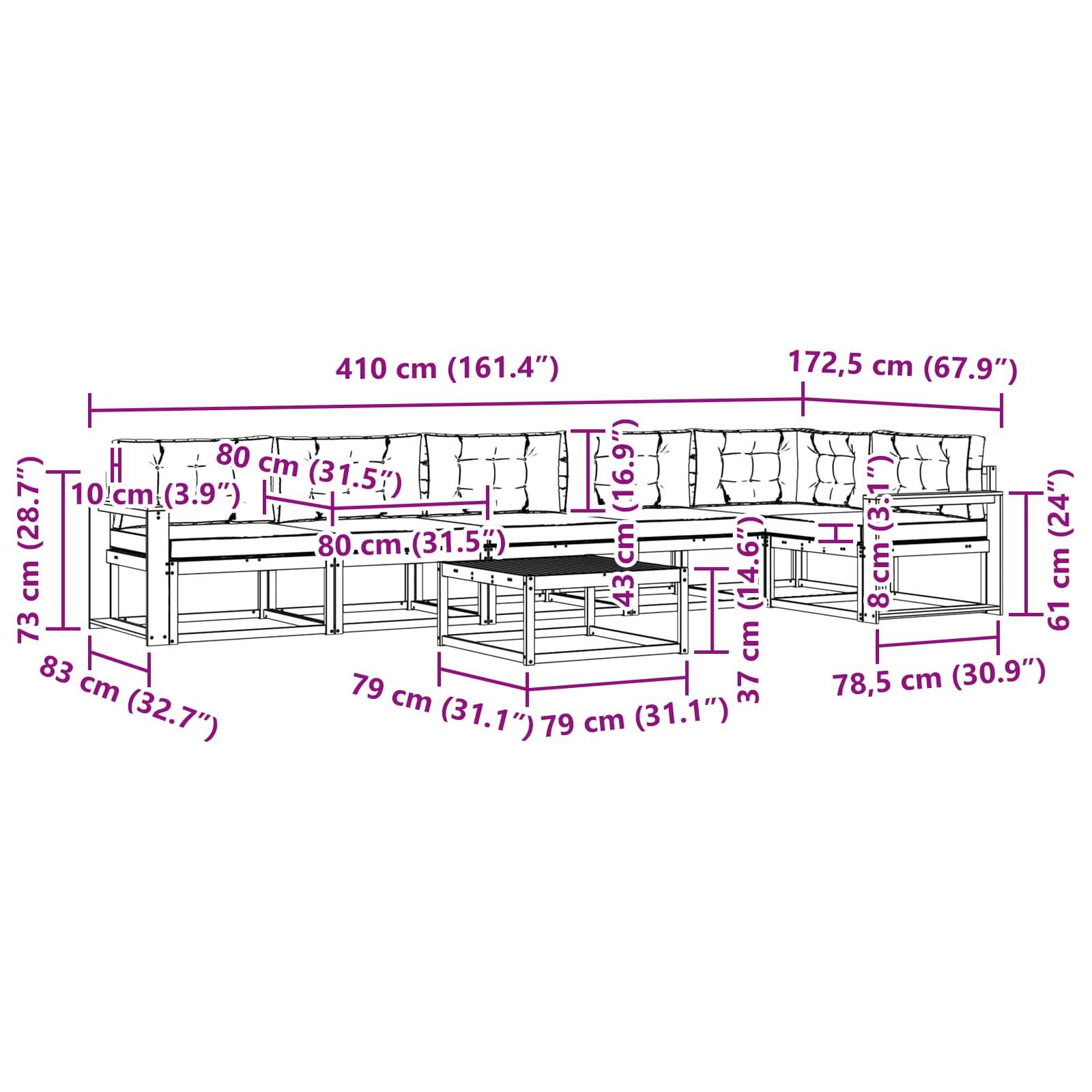 vidaXL Outdoor-Sofagarnitur 7 pcs Weiß und Hellgrau 79 x 79 x 37 cm