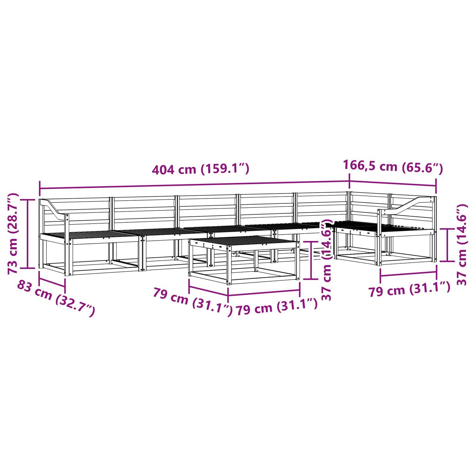 vidaXL Outdoor-Sofagarnitur 7 pcs Natur Massivholz Akazie