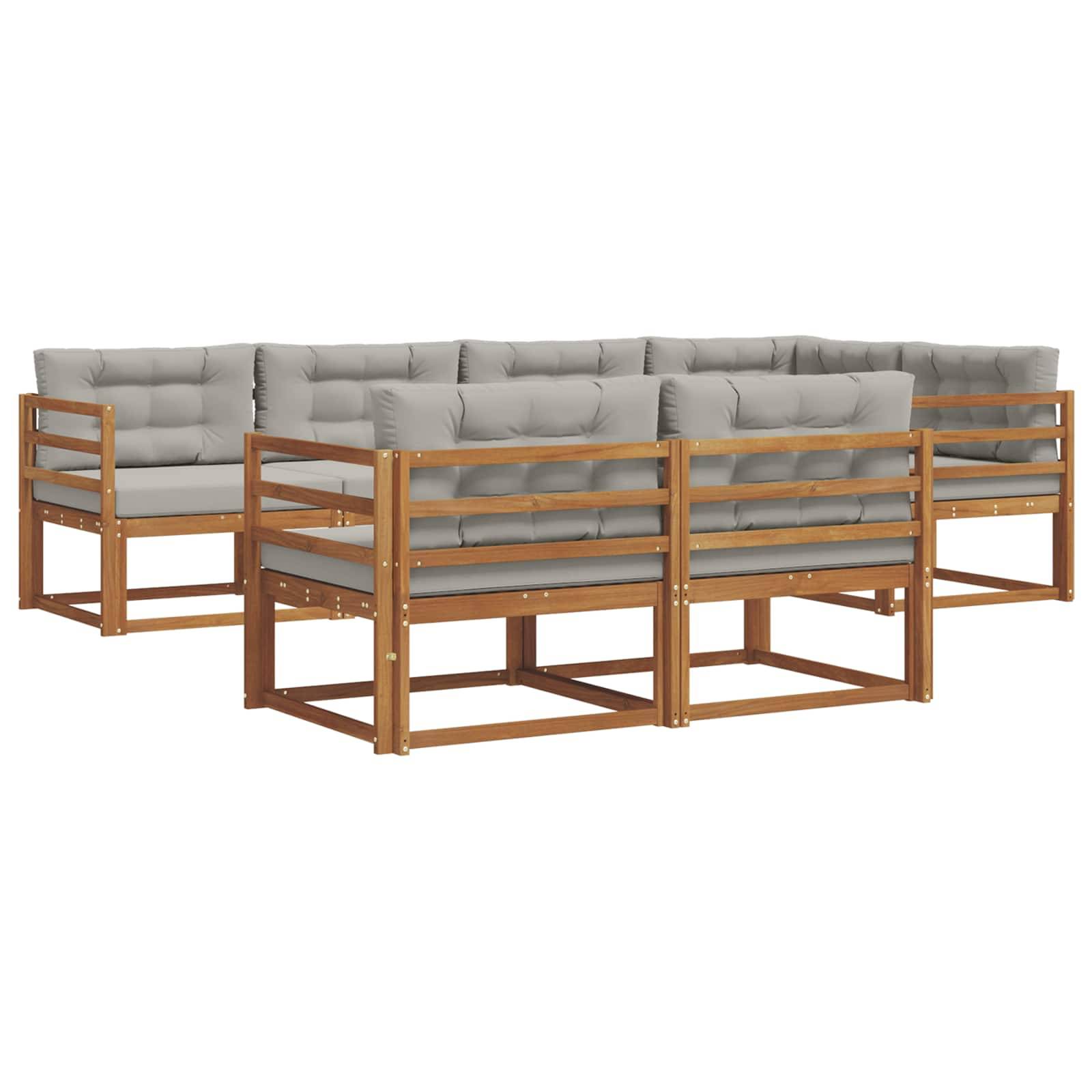 vidaXL Outdoor-Sofagarnitur mit Kissen 7 pcs Natürlich und Hellgrau