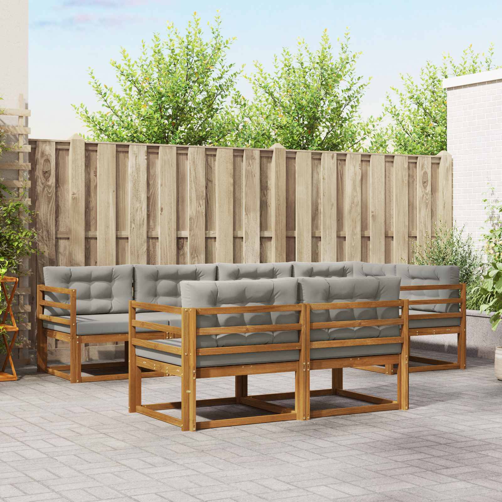 vidaXL Outdoor-Sofagarnitur mit Kissen 7 pcs Natürlich und Hellgrau