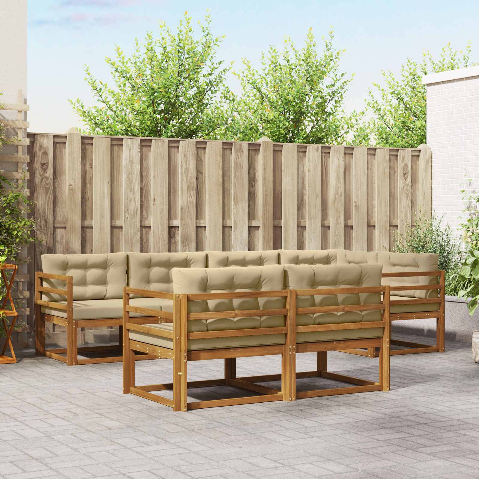 vidaXL Outdoor-Sofagarnitur mit Kissen 7 pcs Natur und Beige