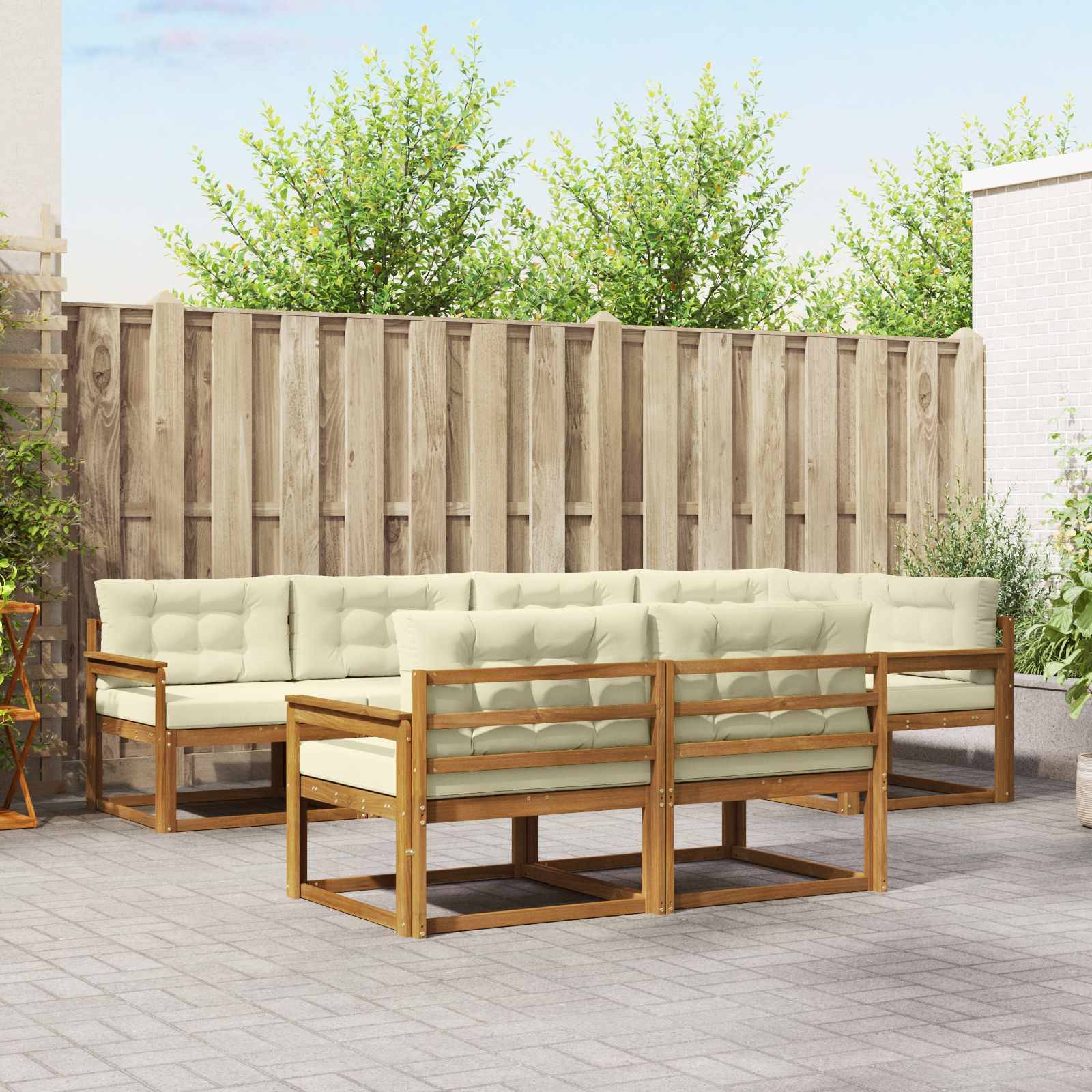 vidaXL Outdoor-Sofagarnitur mit Kissen 7 pcs Natur und Creme