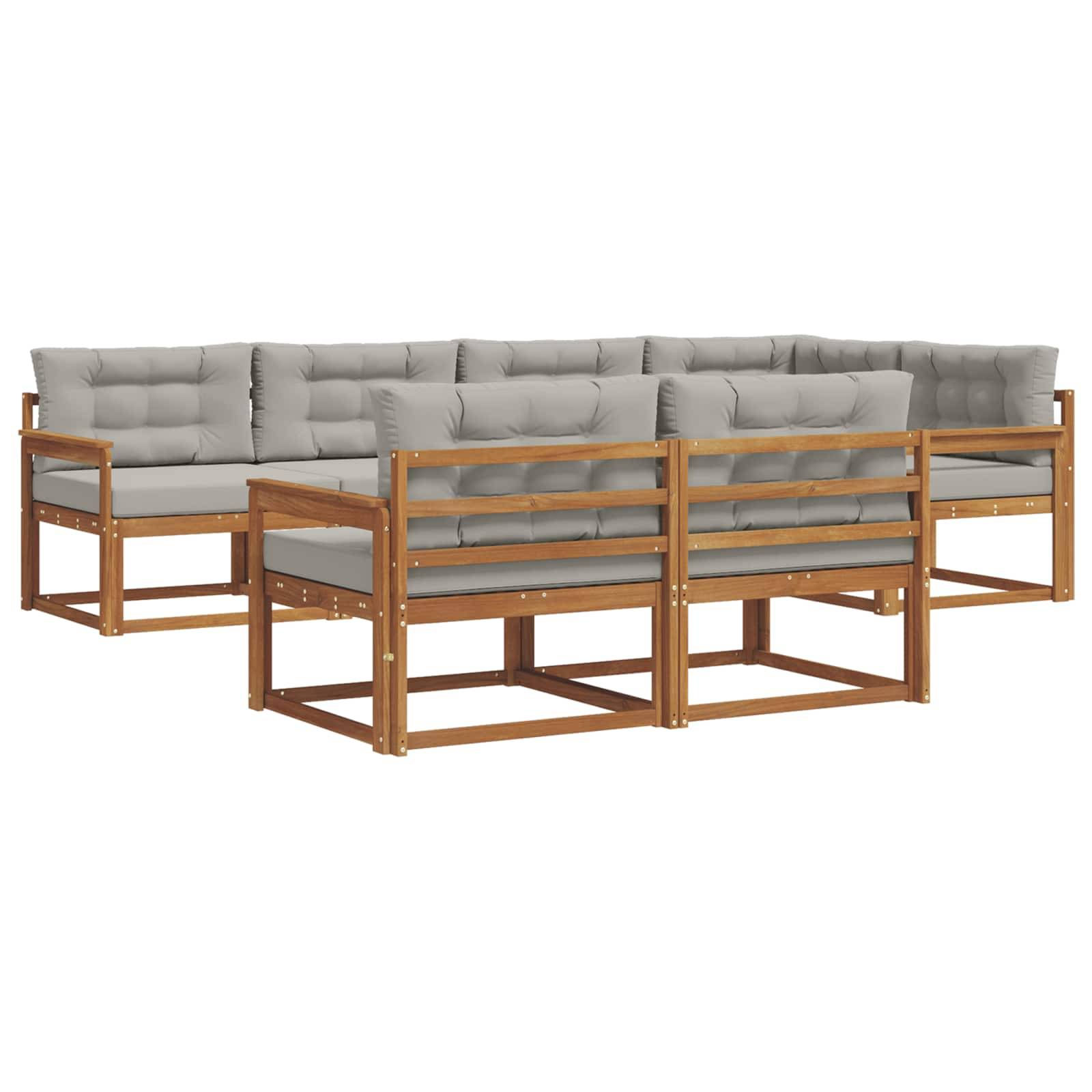 vidaXL Outdoor-Sofagarnitur mit Kissen 7 pcs Natürlich und Hellgrau