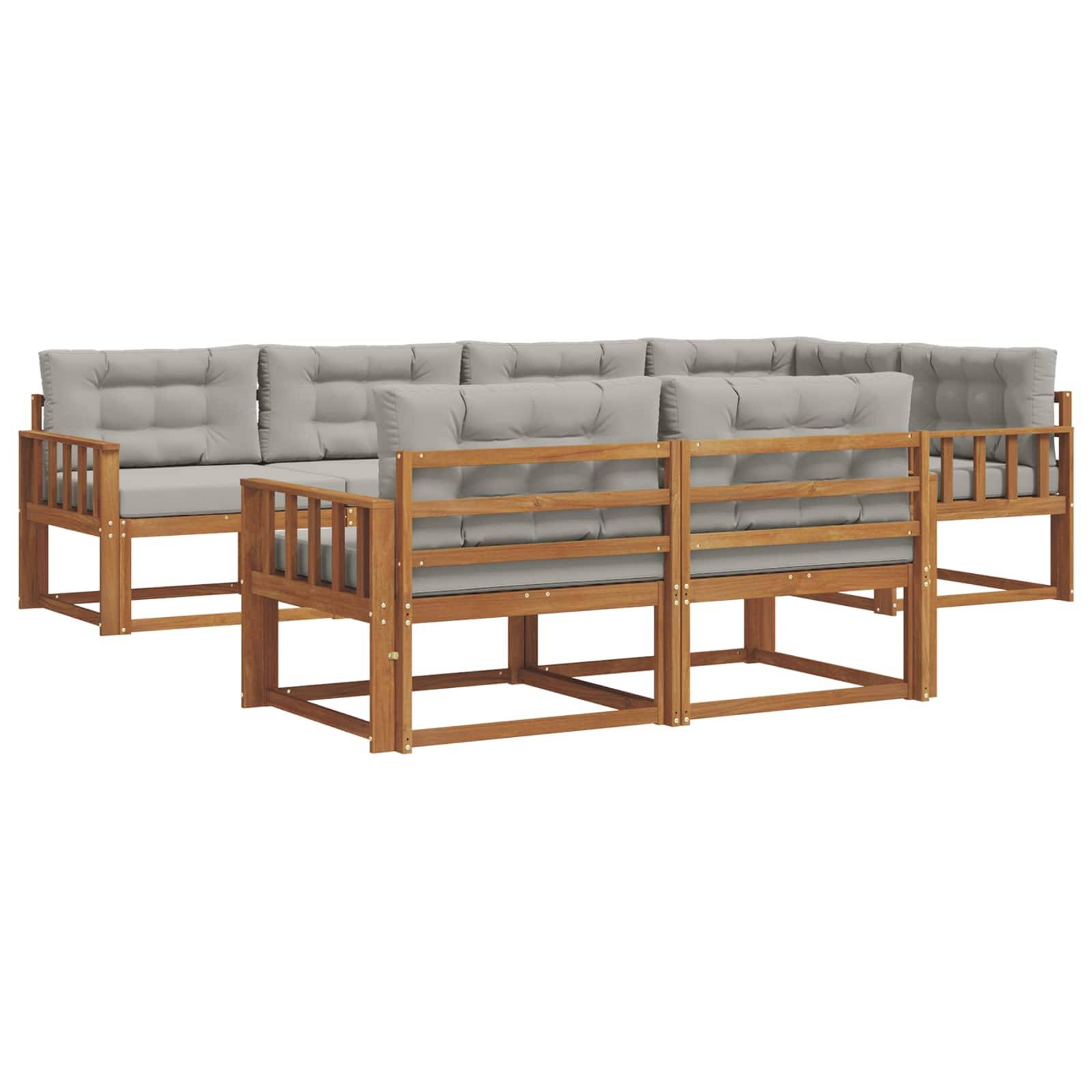 vidaXL Outdoor-Sofagarnitur mit Kissen 7 pcs Natürlich und Hellgrau