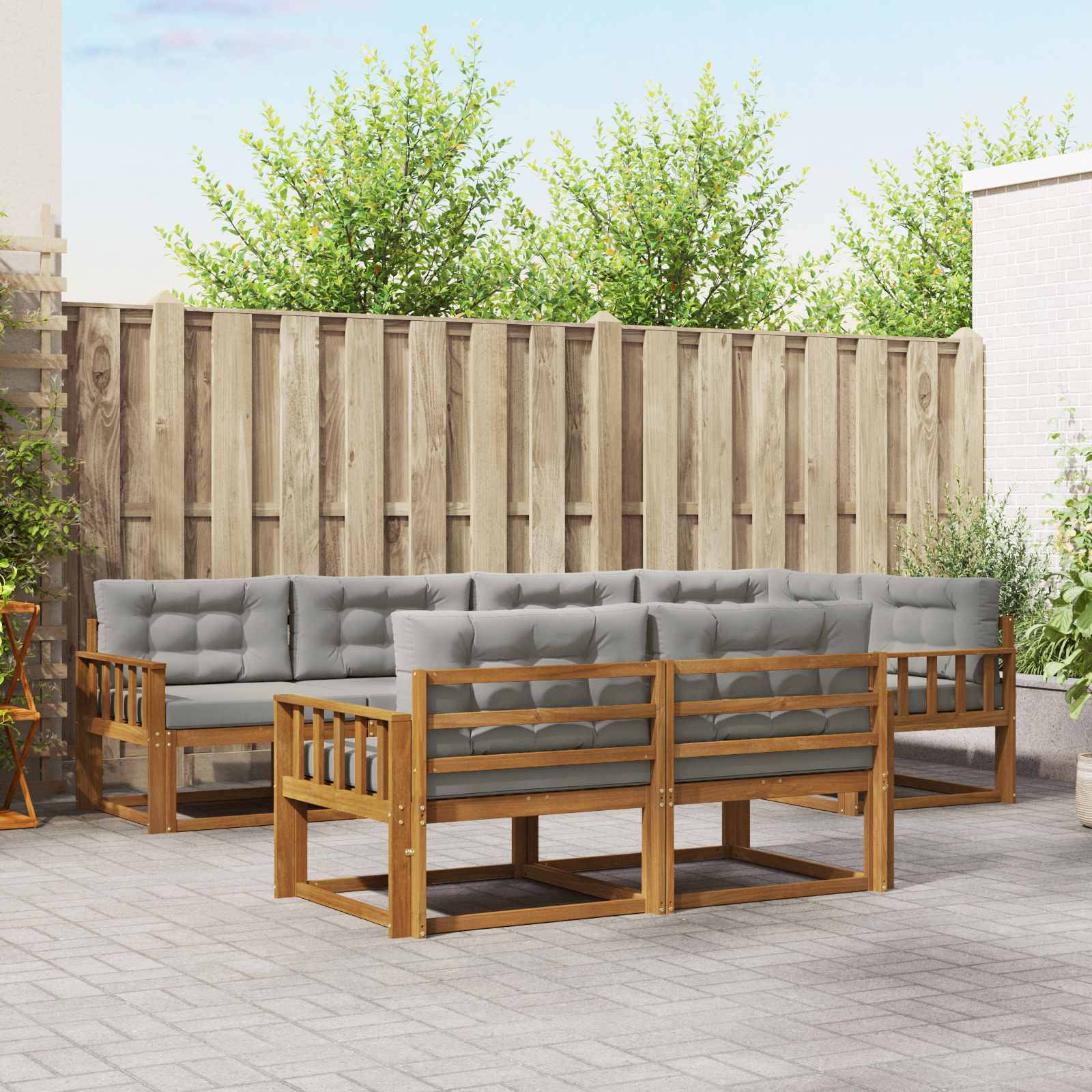 vidaXL Outdoor-Sofagarnitur mit Kissen 7 pcs Natürlich und Hellgrau
