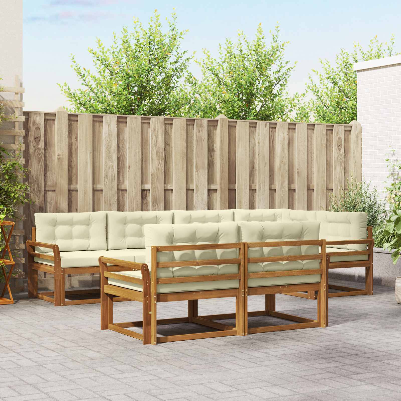 vidaXL Outdoor-Sofagarnitur mit Kissen 7 pcs Natur und Creme