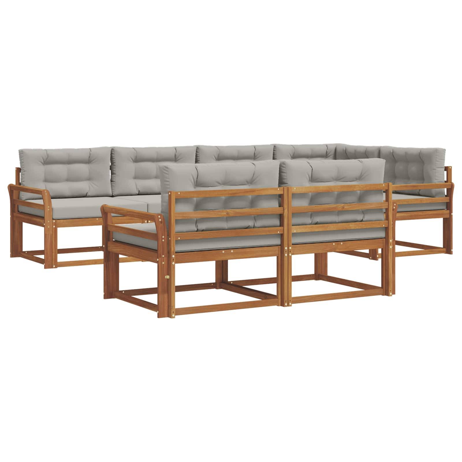 vidaXL Outdoor-Sofagarnitur mit Kissen 7 pcs Natürlich und Hellgrau