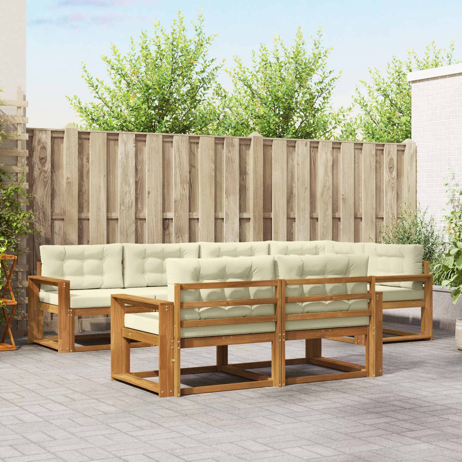 vidaXL Outdoor-Sofagarnitur mit Kissen 7 pcs Natur und Creme