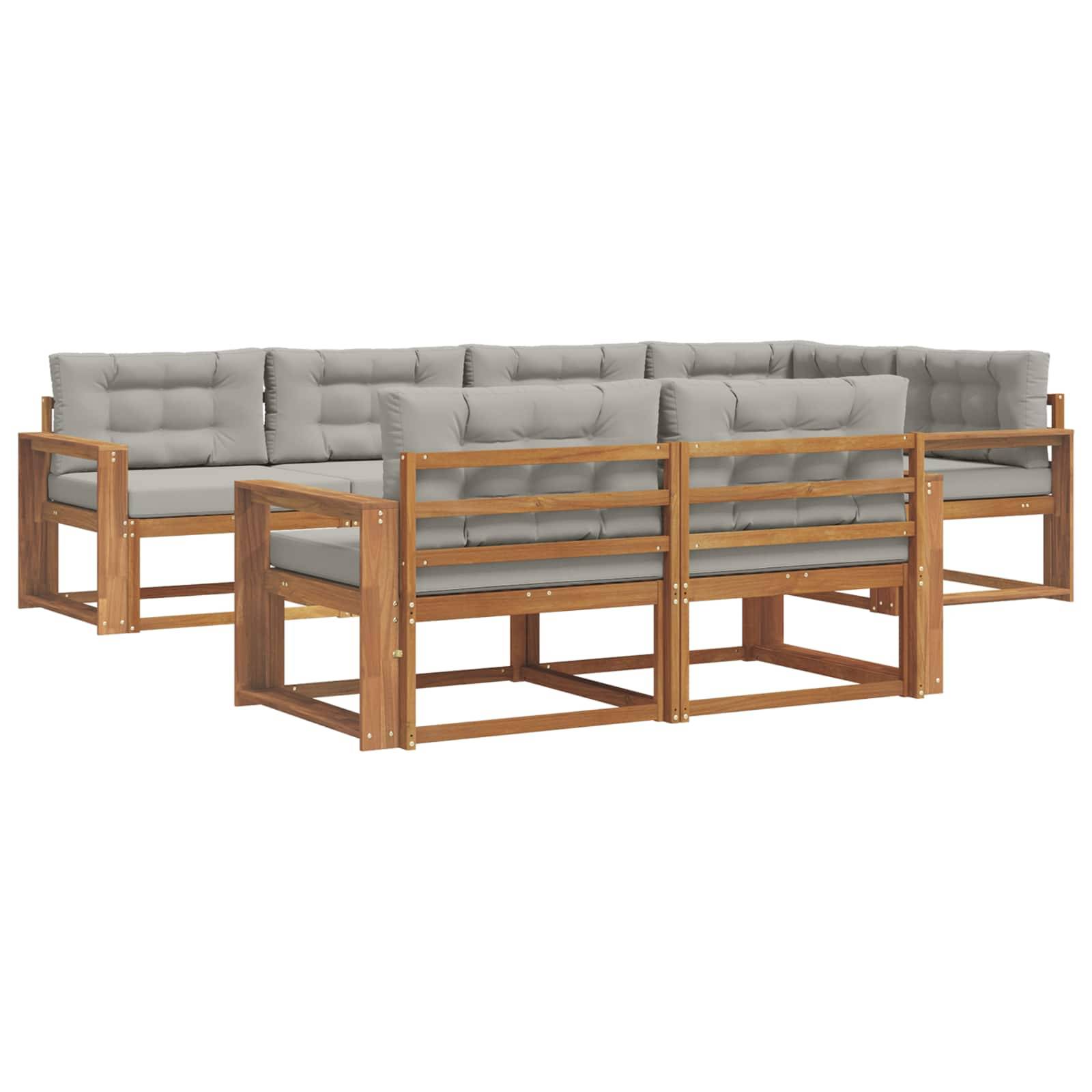 vidaXL Outdoor-Sofagarnitur mit Kissen 7 pcs Natürlich und Hellgrau