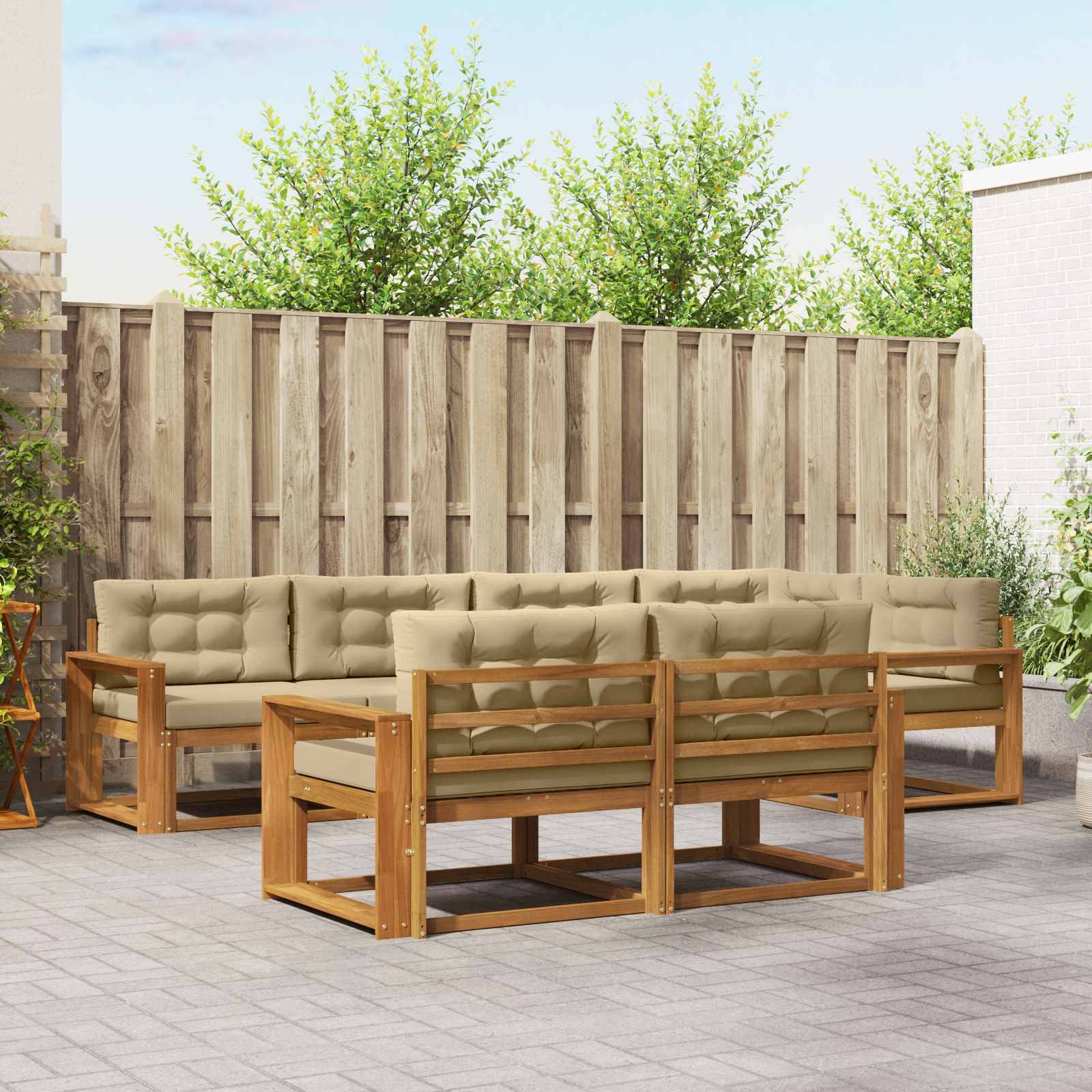 vidaXL Outdoor-Sofagarnitur mit Kissen 7 pcs Natur und Beige