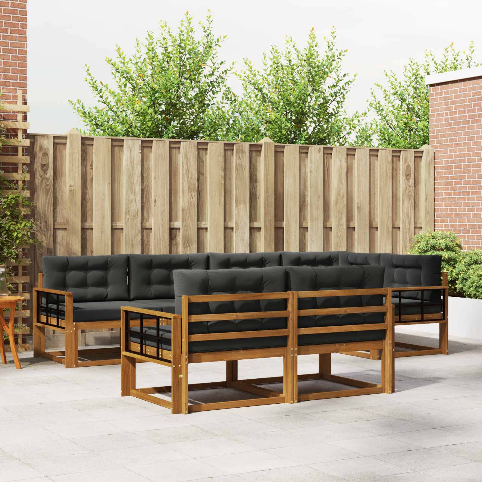 vidaXL Outdoor-Sofagarnitur mit Kissen 7 pcs Natur und Anthrazit