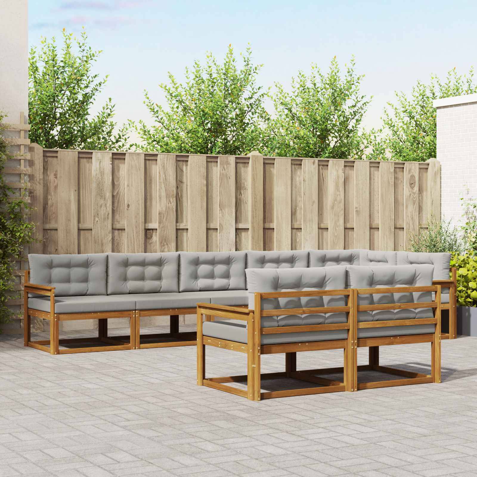 vidaXL Outdoor-Sofagarnitur mit Kissen 8 pcs Natürlich und Hellgrau